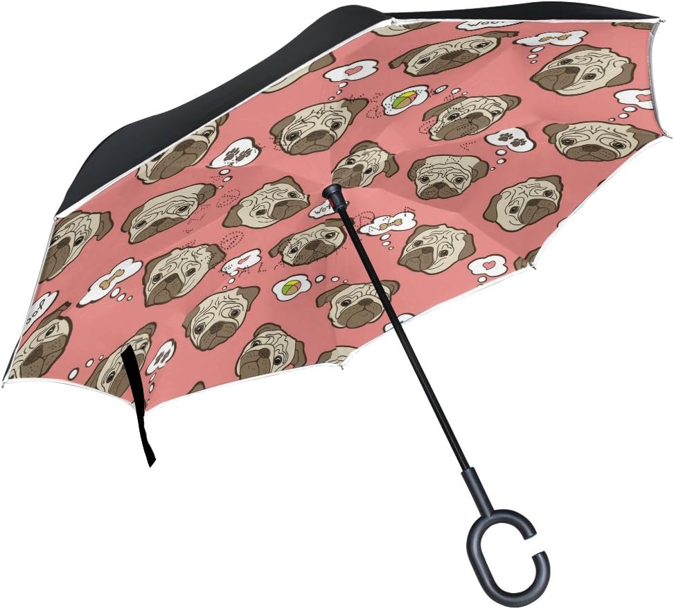 ALAZA Cute Owl Sitting Under Mushroom Inverted Umbrella, Large Double Layer Outdoor Rain Sun Car Reversible Umbrella