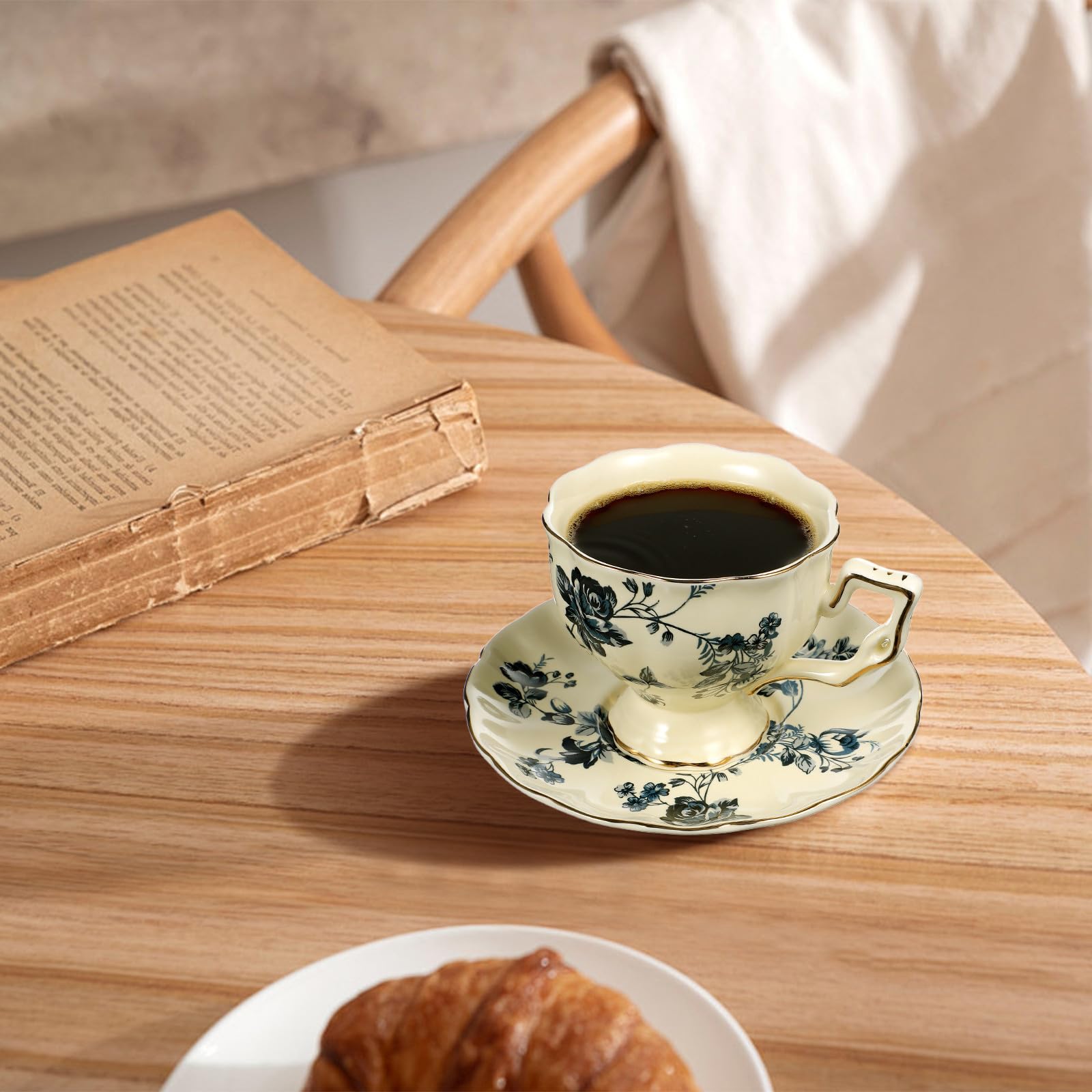 Tofficu 1 Set Tasse et Soucoupe en Céramique Ensemble Tasse et Soucoupe en Céramique à Café Vintage pour Thé de L'après-midi à Domicile