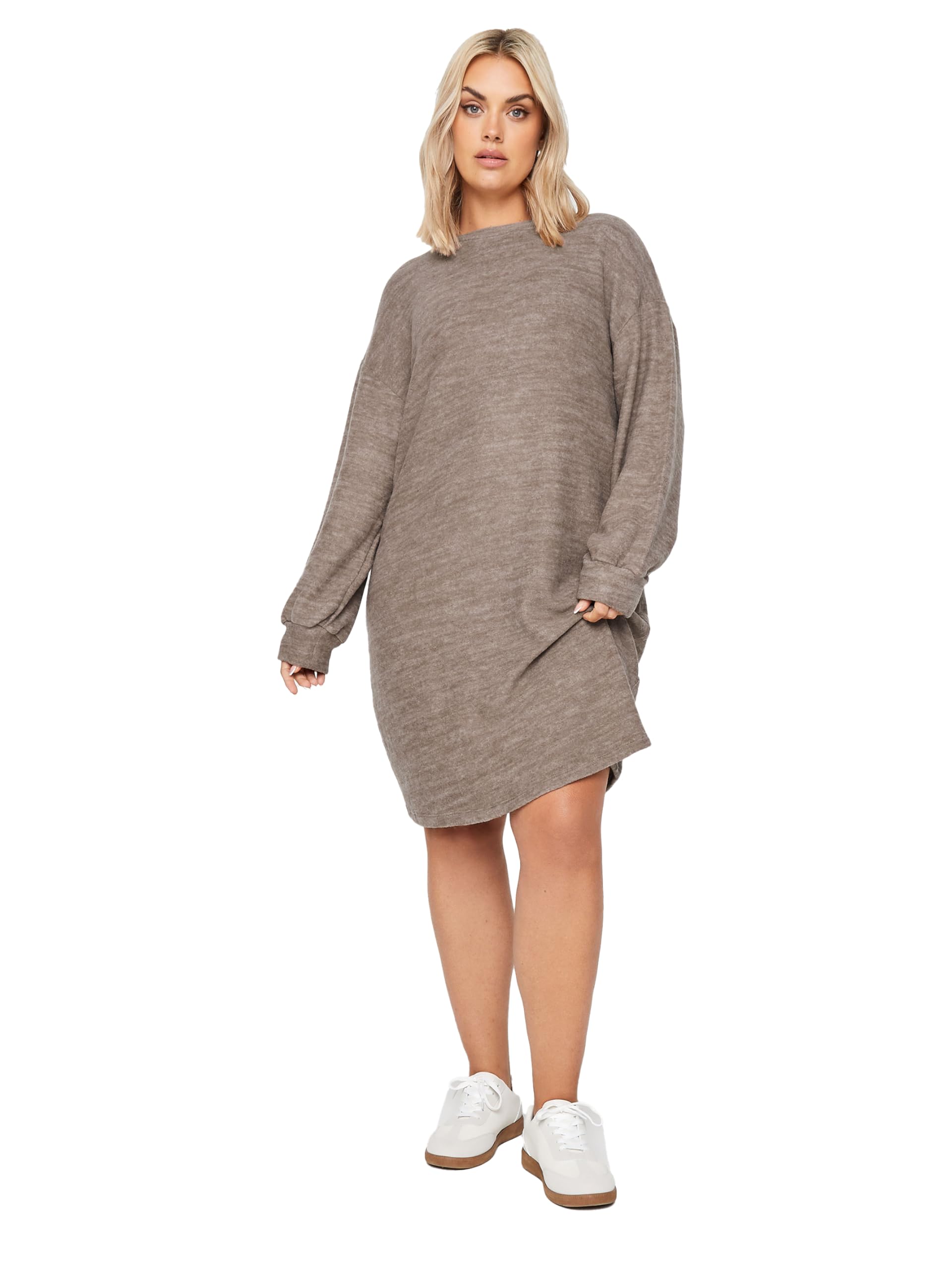 Yours Women's Brown Soft Touch Jumper Dress In | Size: 22-24
