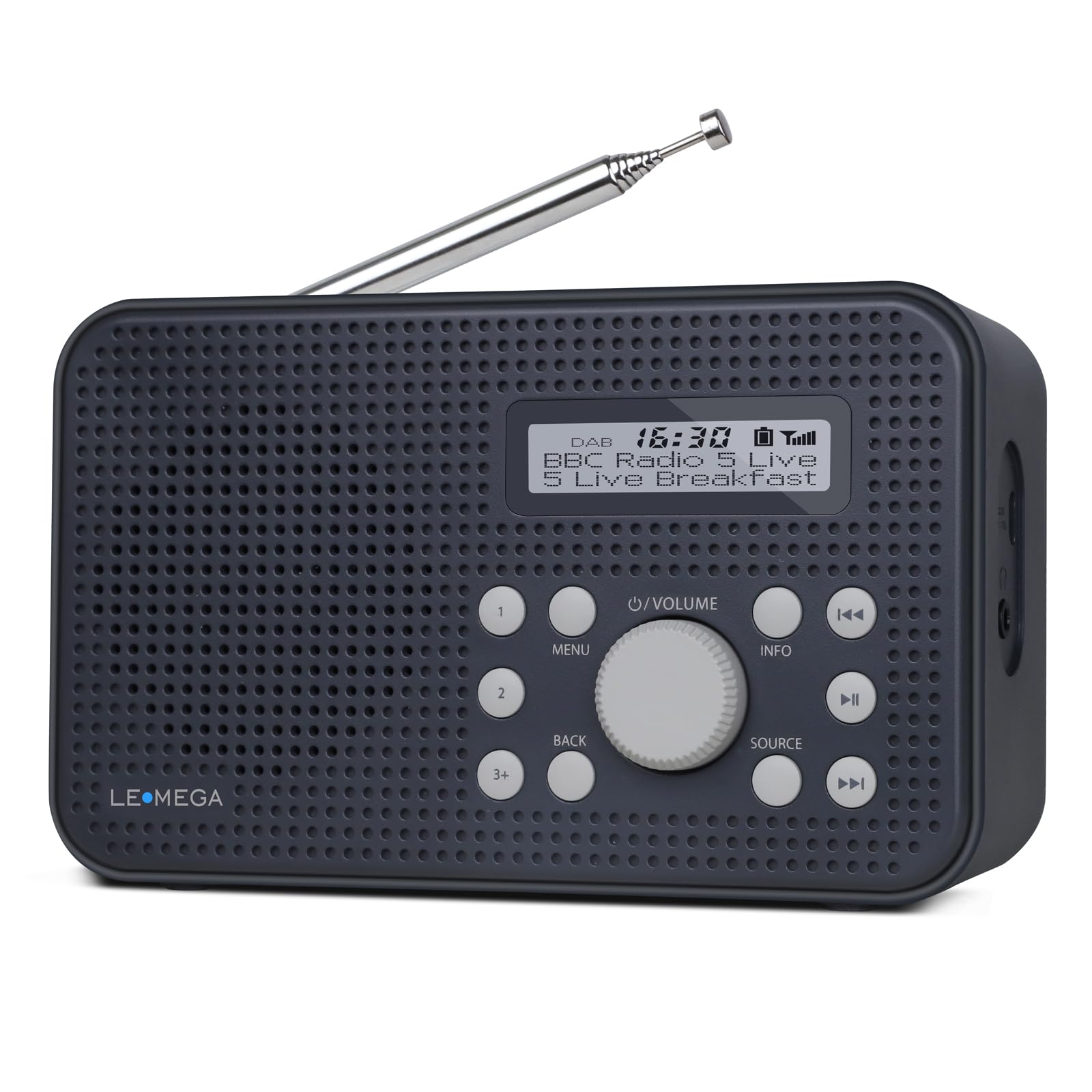 PR2 GO DAB/DAB+ & UKW-Radio, tragbare, kompakte DAB-Radios, tragbares Radio mit Akku und Netzbetrieb, 10 Stunden Wiedergabezeit, Doppelwecker, 60 Speicherplätze (Dunkelgrau)