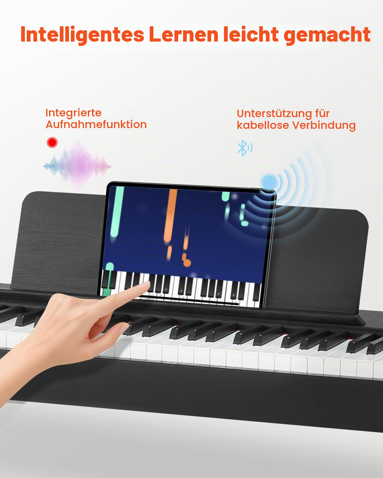 VEVOR Digitalpiano, 88 Tasten vollgewichtet anschlagdynamisch, E-Piano mit Möbelständer, Netzadapter, Dreifachpedal, Aufnahmefunktion, 280 Töne, Kabellose Verbindung, für Anfänger, Schwarz