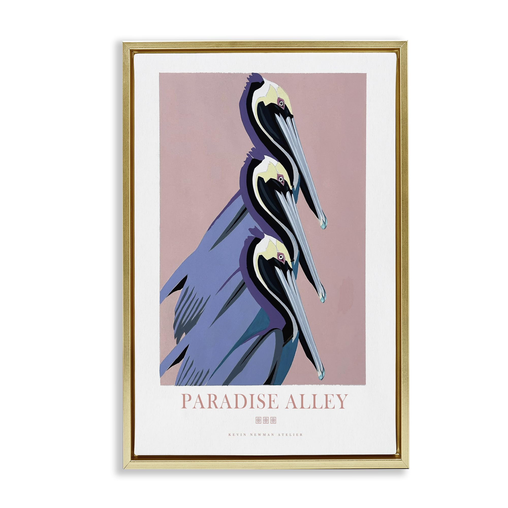 Stupell Industries Metallic Gold (Matte) 'Paradise Alley Pelican Trio'| Floating Frame Canvas Art