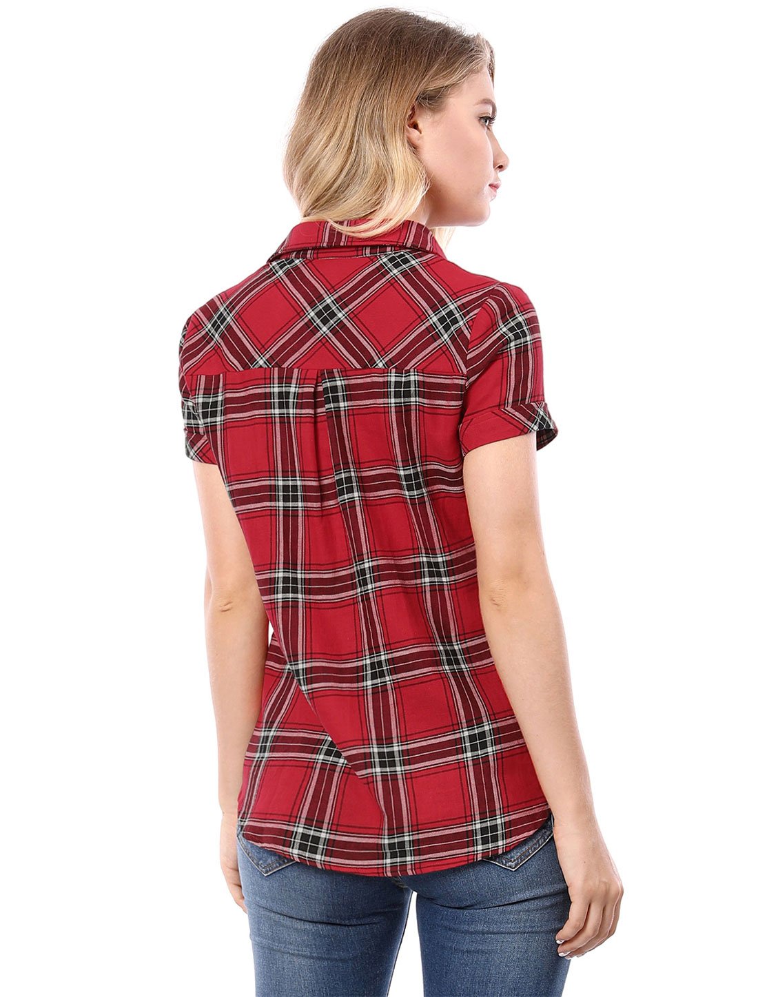 Allegra K Chemise classique à carreaux en coton pour femme - Rouge - Taille 3XL