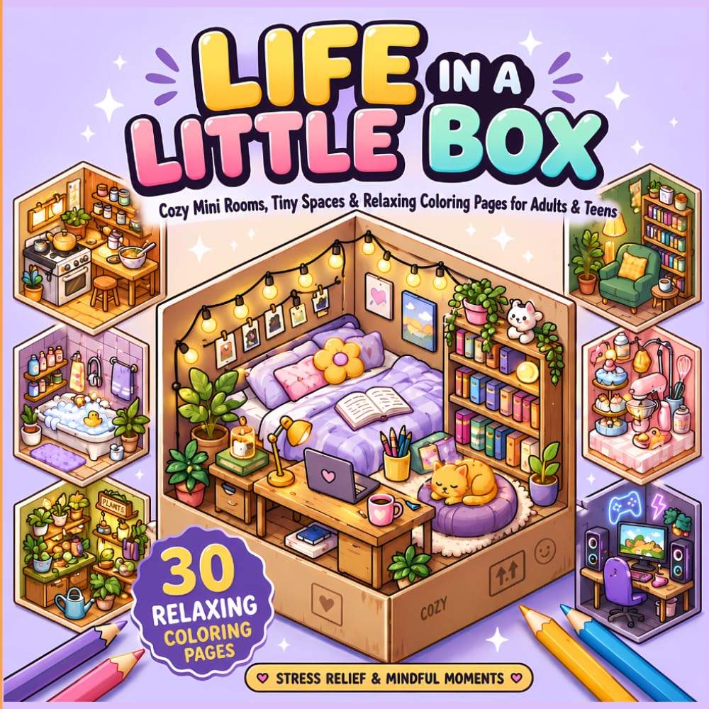 Life In A Little Box: Cozy Mini Rooms, Tiny Spaces & Relaxing Coloring Pages for Adults & Teens