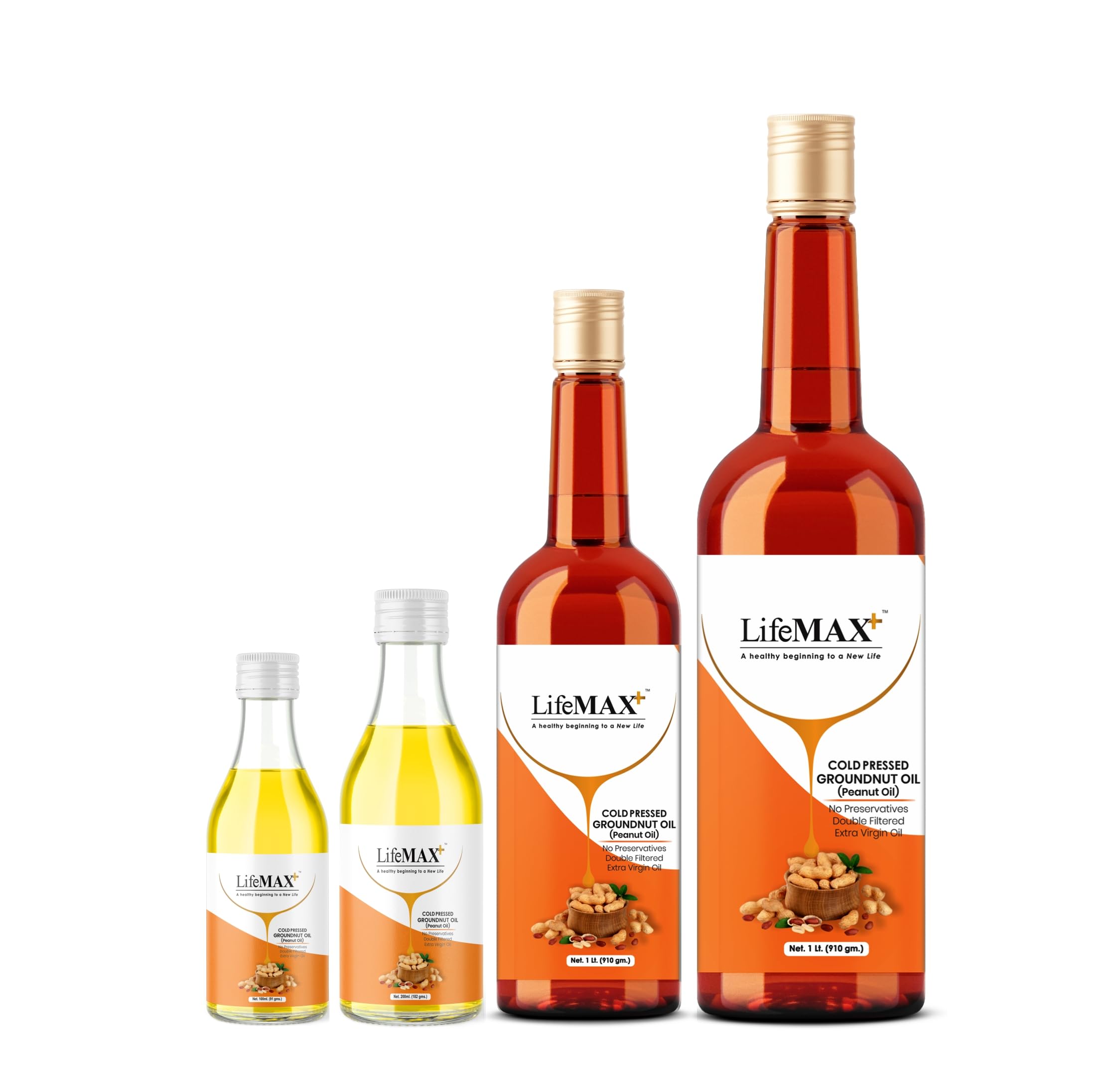 LIFE MAX+ Cold Pressed Groundnut Peanuts Oil | No Preservatives | Chemical-Free | Kolhu/Kacchi Ghani/Chekku | Wood Pressed | Peanut oil | Moongfali ka tel | Natural | Groundnut Oil for Cooking - 1000ML