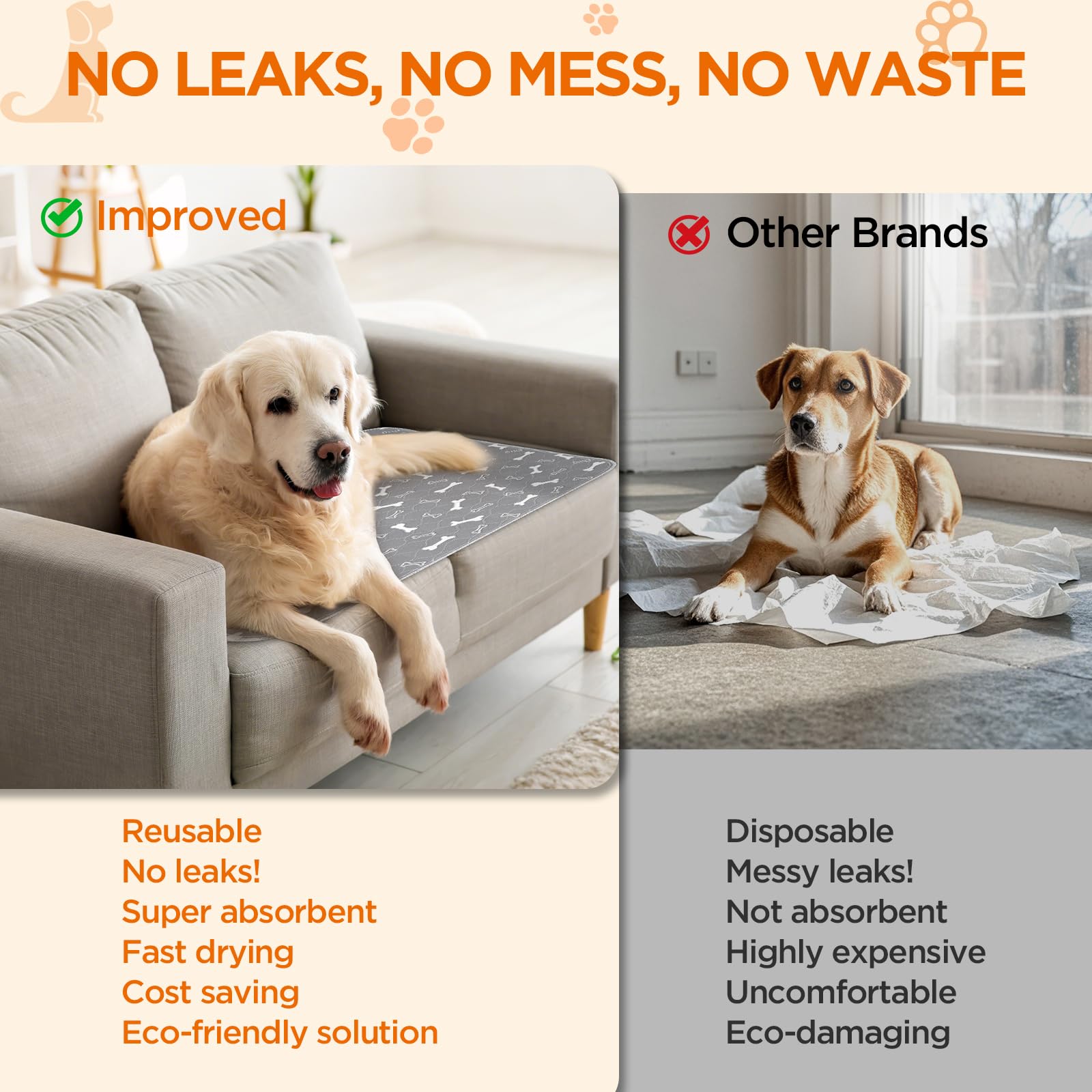 Baodan Alfombrilla de orina lavable, Empapador Lavable para Mascotas, 2 unidades, 152 x 122 cm, Reutilizables, para Perros, Absorbentes Rápidos, Almohadillas para Cachorros para Perros, Gatos, Cobayas