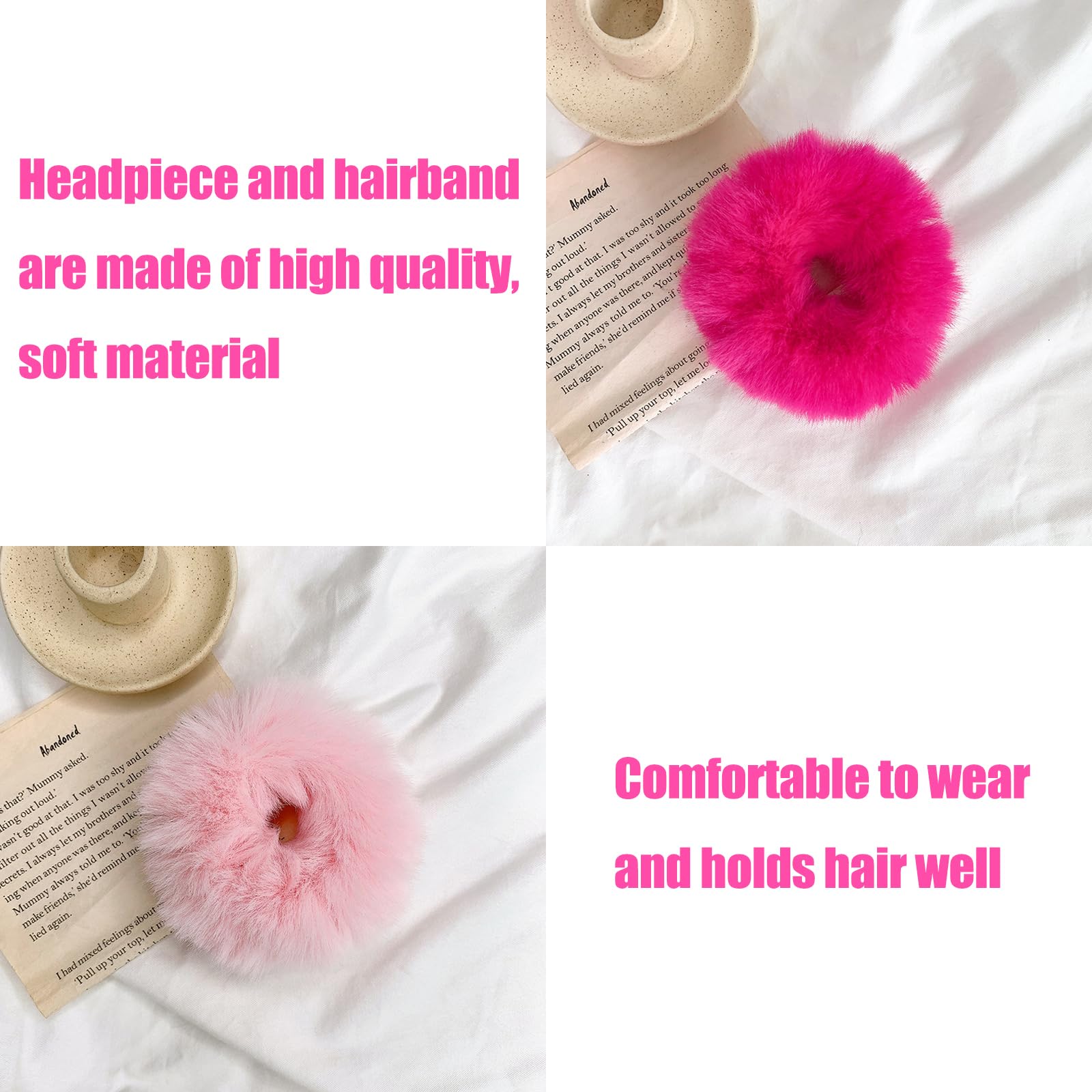 4PCS Fuzzy Hair Ties,Artificial Rabbit Fur Hair Bobbles Hair Bands,Fluffy Scrunchy Hair Scrunchie,Elasticated Plush Hair Bands,Hair Accessories for Girls,Women - Image 2