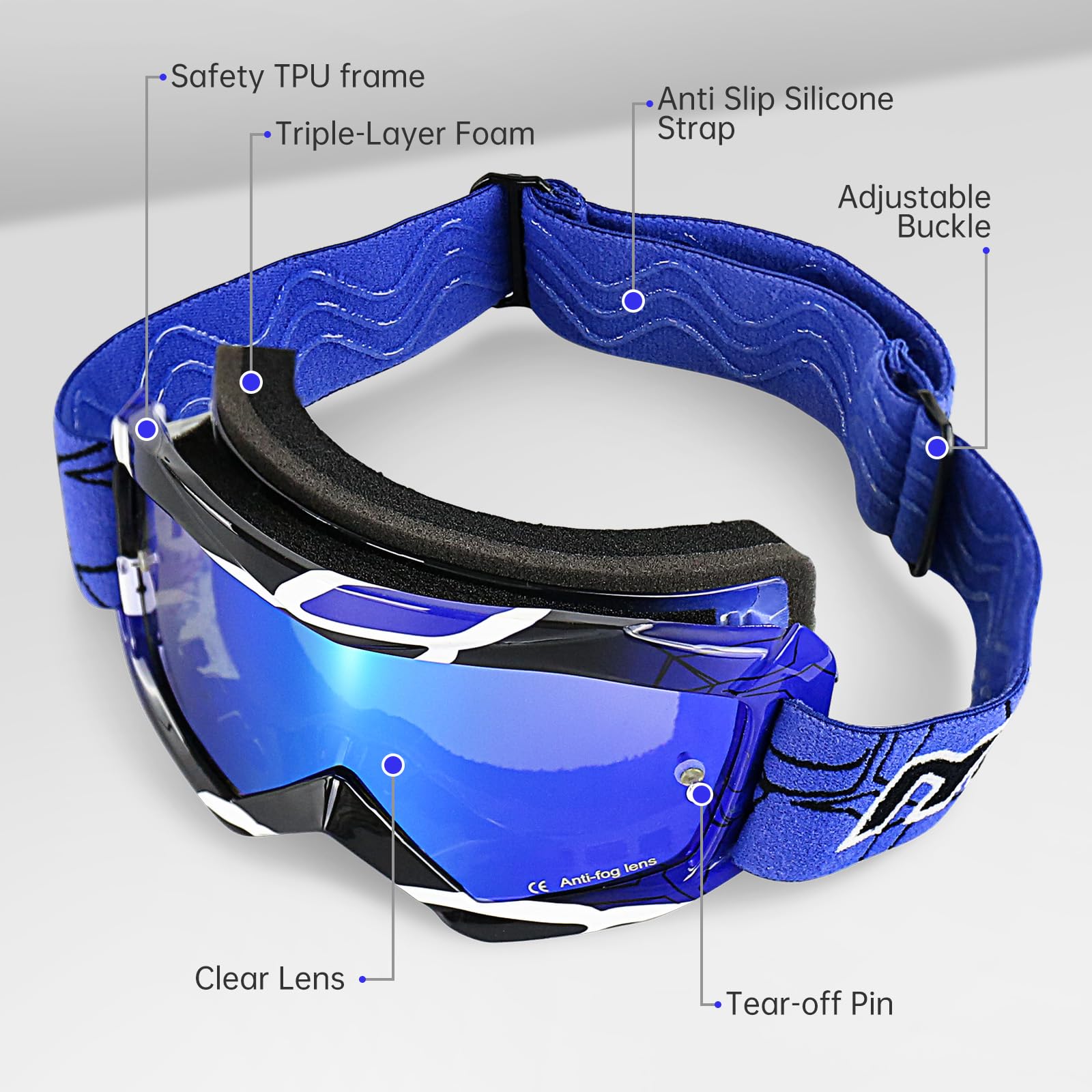 Lunettes de motocross pour enfants, Lunettes de Protection de sécurité réglables, Lunettes de Ski d 'anti-UV d'anti-buée Coupe-Vent pour Activités Extérieures