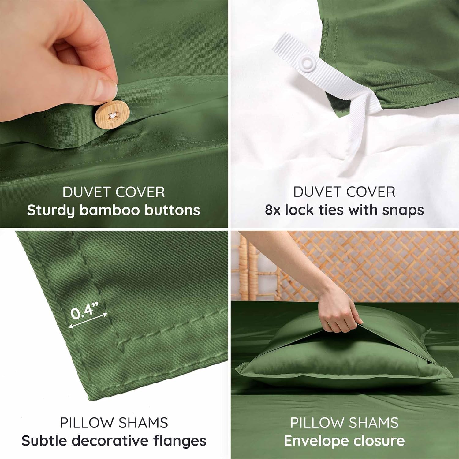 Bambaw 100% Viscose Derived from Bamboo Duvet Cover King Size – 3 Piece Cooling Duvet Cover Set, Super Soft & Breathable, Luxury Bedding, No Comforter (Olive)