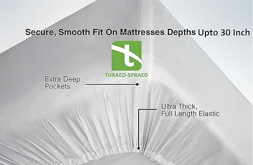 Miniatura 4 de Thraed-Spraed Juego de sábanas cortas de 600 hilos tamaño Queen, 100% algodón egipcio, 600 hilos, calidad hotelera, acabado satinado, bolsillos
