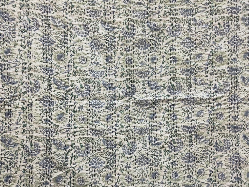 YUVANCRAFTS Copriletto con stampa a blocchi indiani per letto queen kantha, copriletto kantha in cotone, trapunta bohémien kantha (verde chiaro, queen size, 228 x 274 cm)