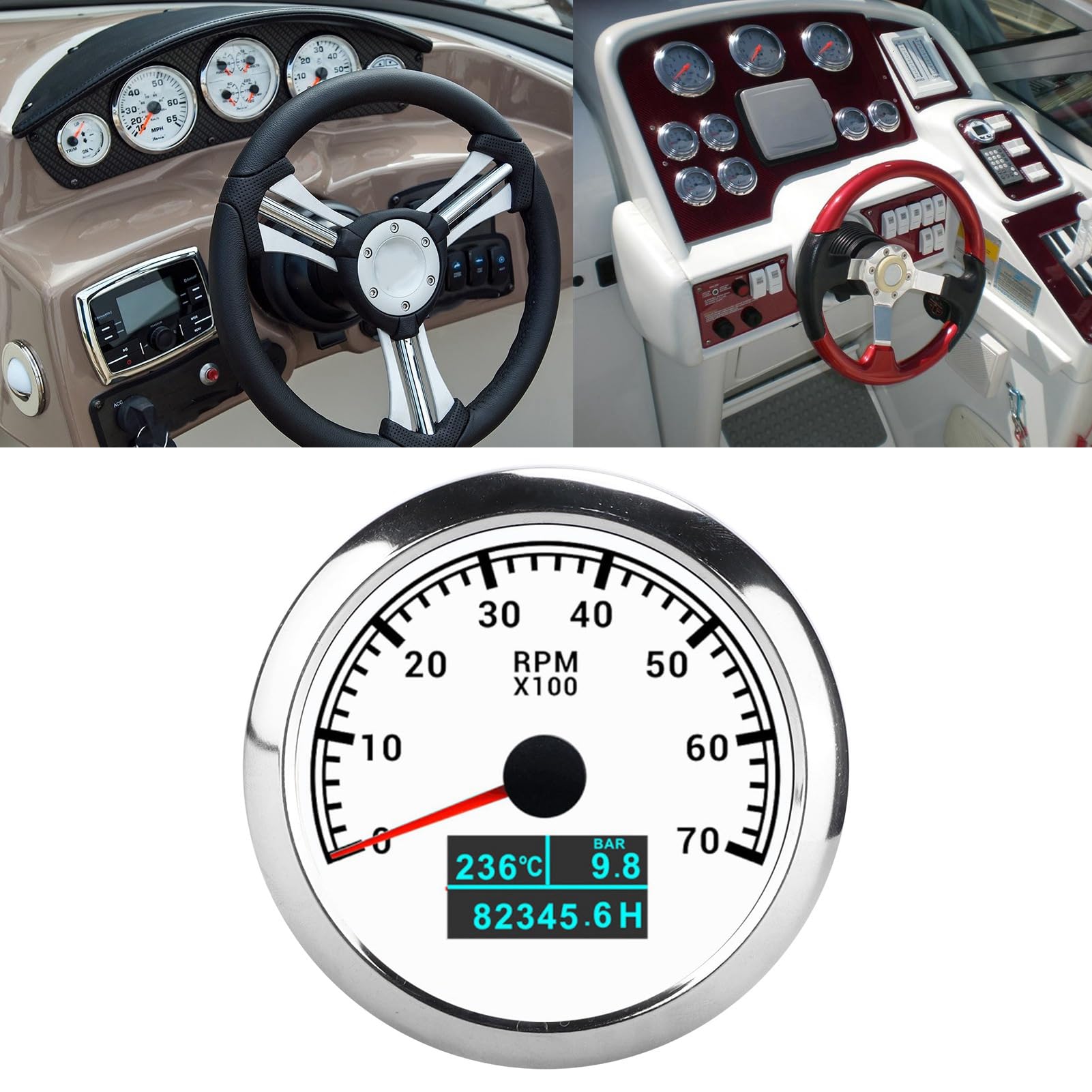 Contagiri per Auto Contagiri Multifunzionale Efficiente 3 in 1 per Appassionati di Auto o Hobbisti ABS in Acciaio Inossidabile (quadrante bianco)