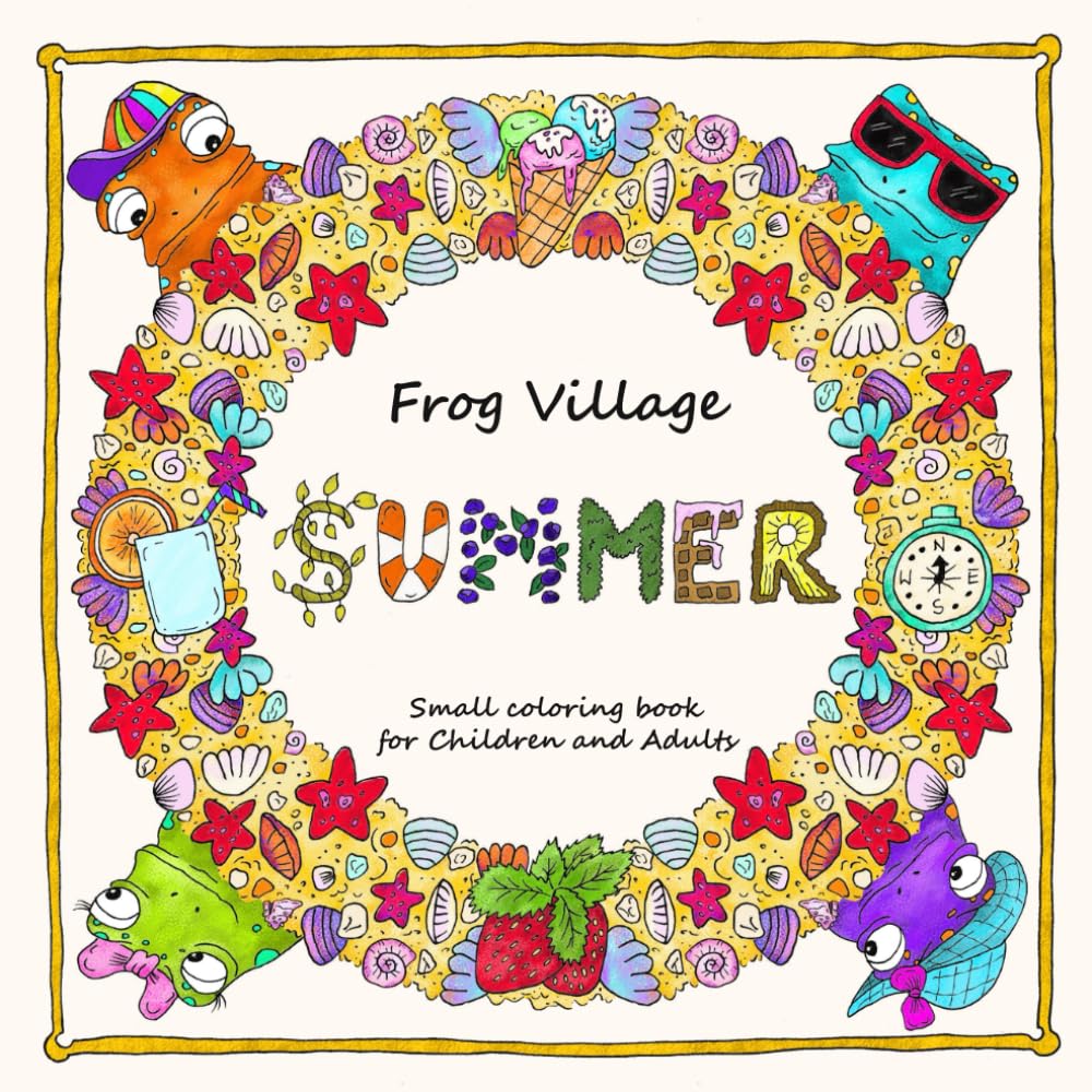 Frog Village Summer Coloring Book for Children and Adults