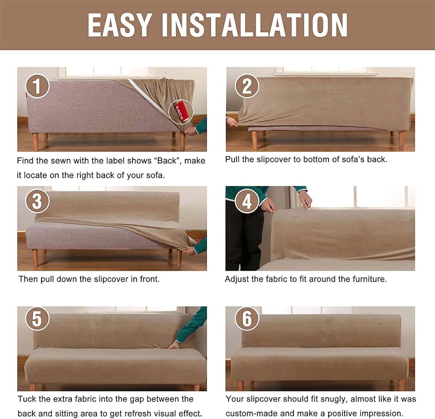 XJHKG Velvet Stretch Armless Futon Slipcover Washable Furniture Protector for Sofa Bed(Burgundy)
