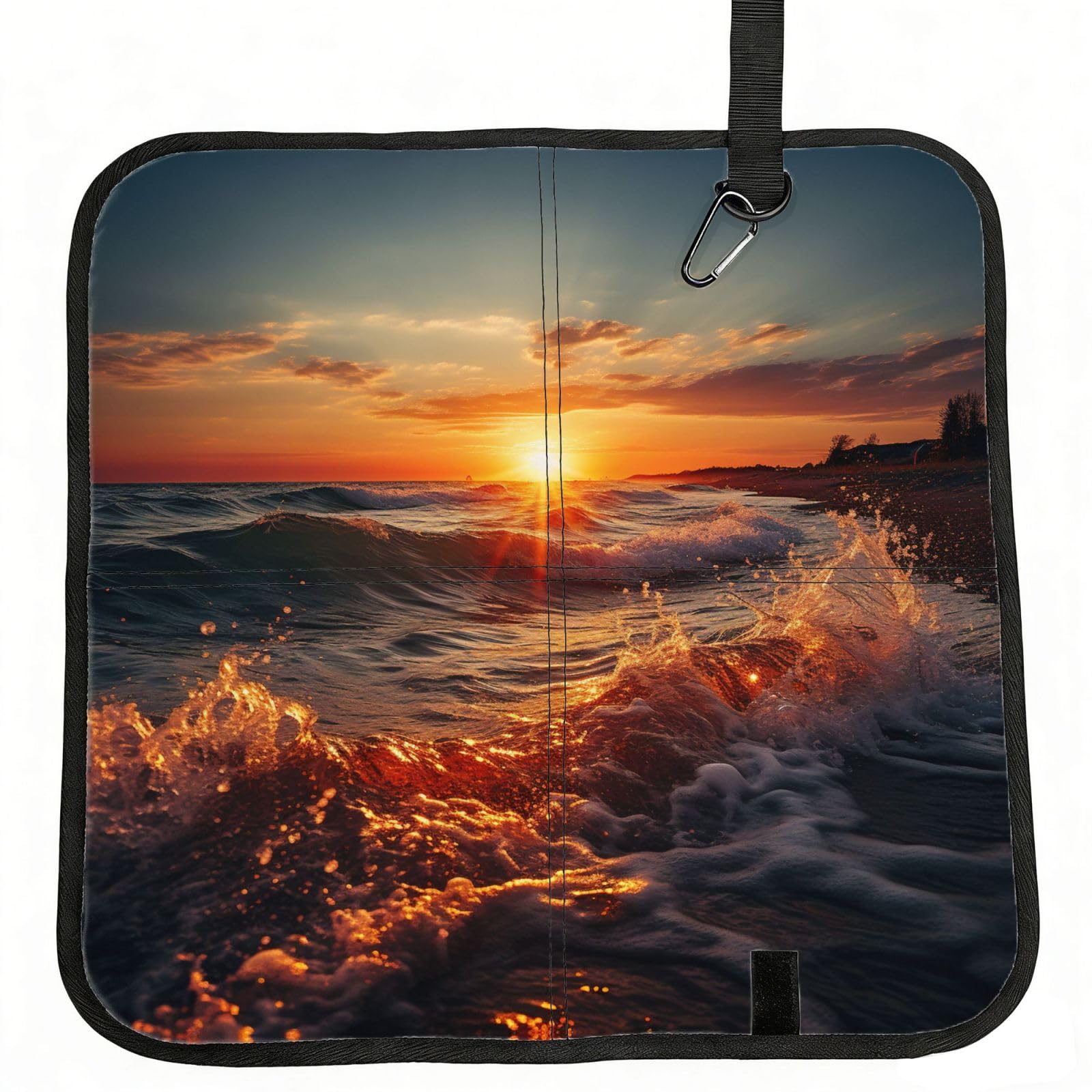 YGLHBDPBF Ocean Sunset Print Camping seat cushion,Foldable Sitting Pads,Save Backpack Space for Hiking