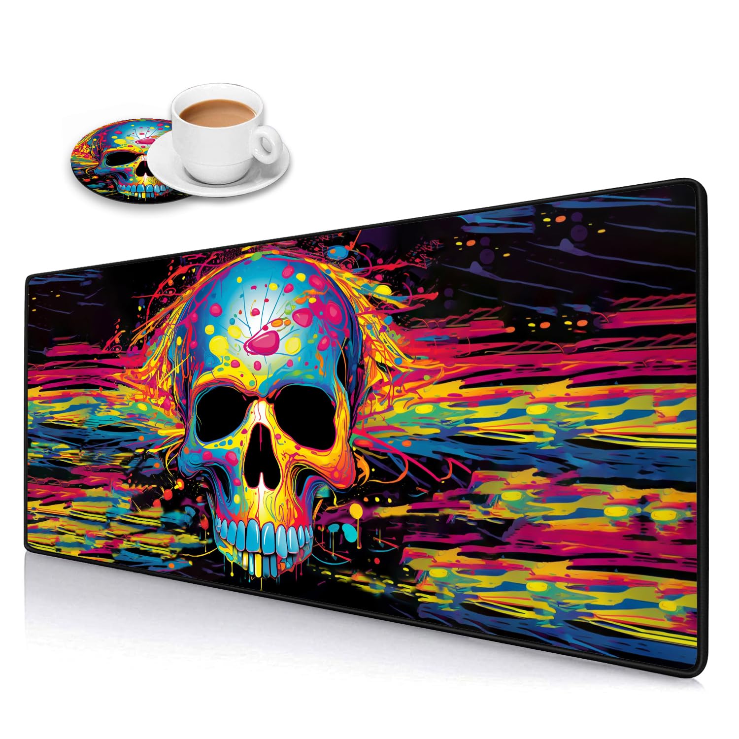 African American Black Girl Pattern Gaming Desk Mat With Coasters - Large 31.5x11.8 Inch Mouse Pad