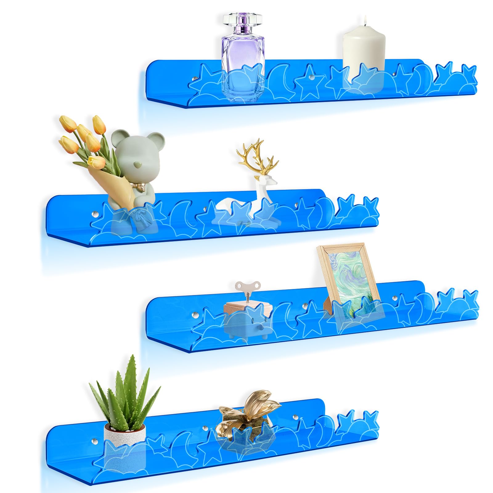 4 PCS Acrylic Floating Wall Shelves 40×9cm Waterproof Storage Display Rack — image 1