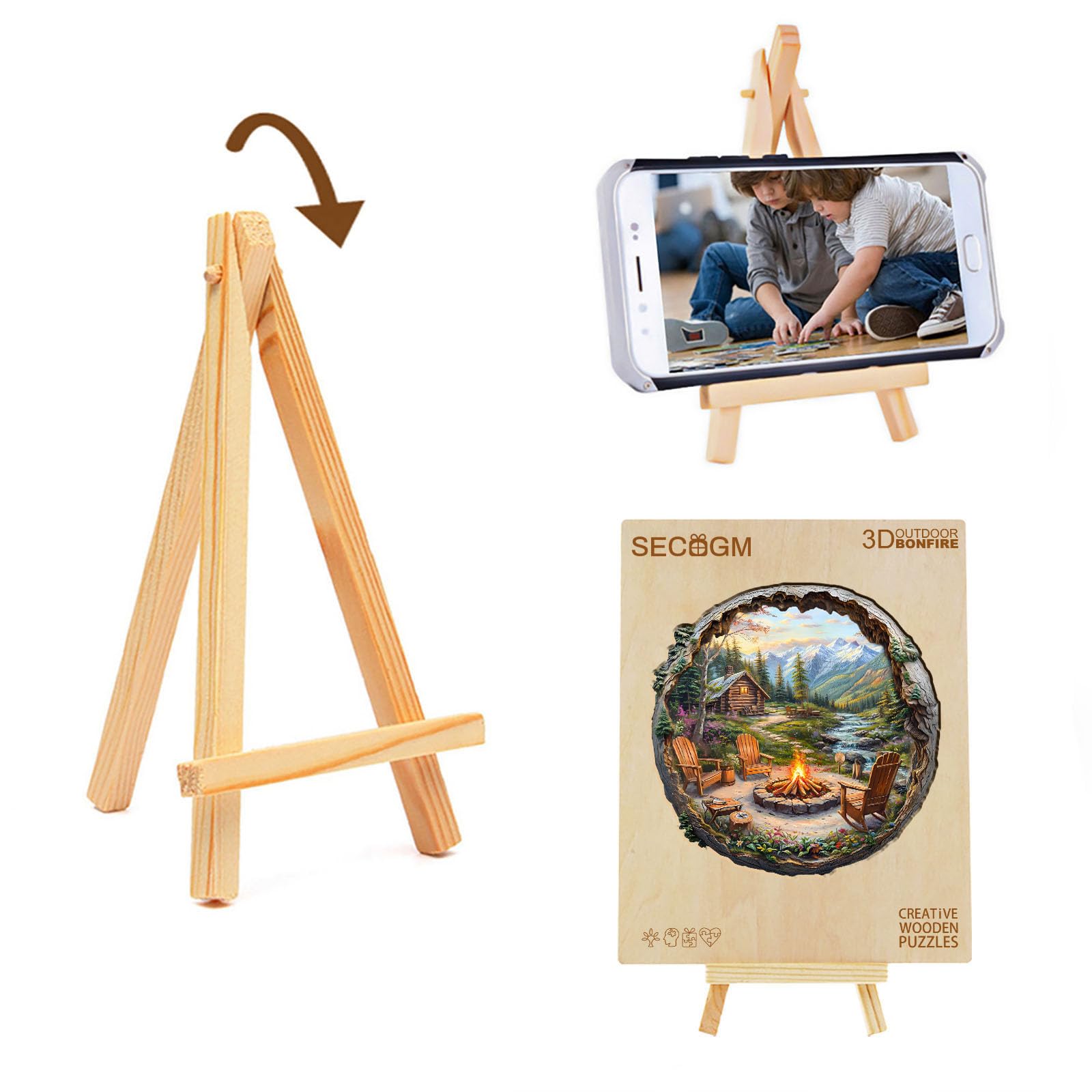 Holzpuzzle Erwachsene, 300 Teile 3D-Lagerfeuer im Freien Holz Puzzle Erwachsene, 34x33.3cm Wooden Puzzle, Unregelmäßige Form, ‌Premium-Holzpuzzle Geschenkbox
