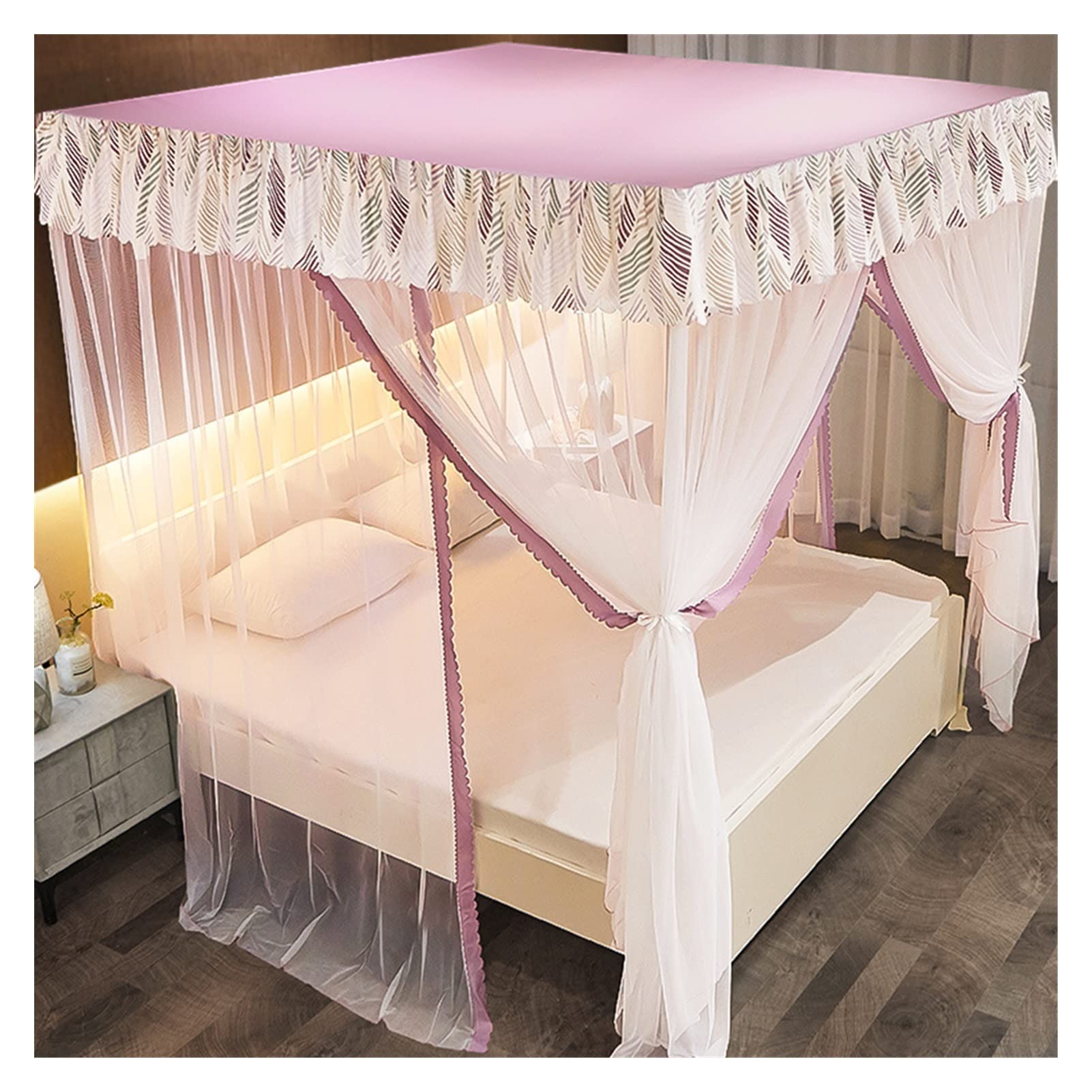 Mosquitera para cama doble a extragrande con malla fina y diseño de dosel cuadrado para casa