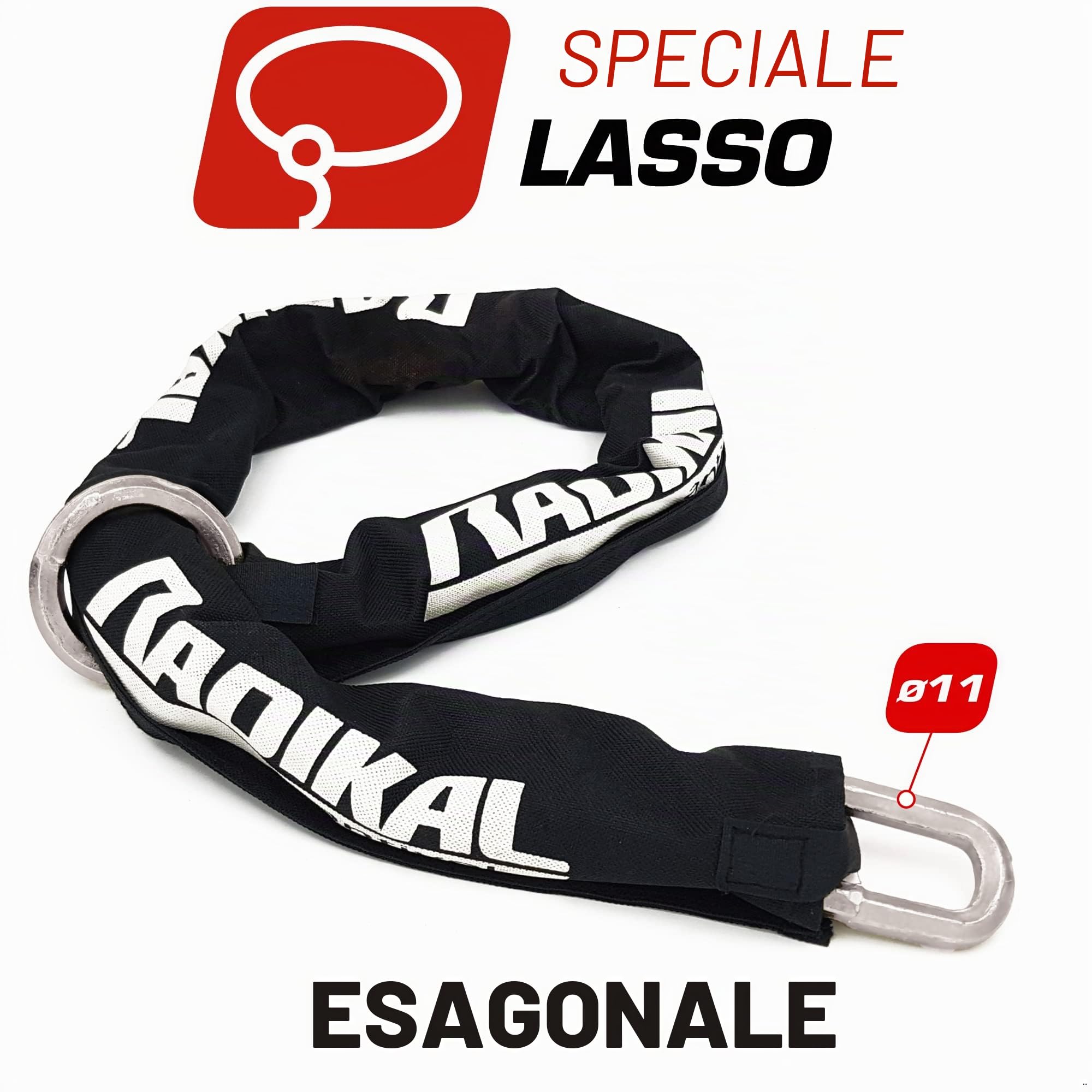 RADIKAL RK11120L Sicurezza Resistente Antifurto Catena Moto Acciaio Cementato Ø 11 Esagonale, 120 cm Loop Stile, Multi