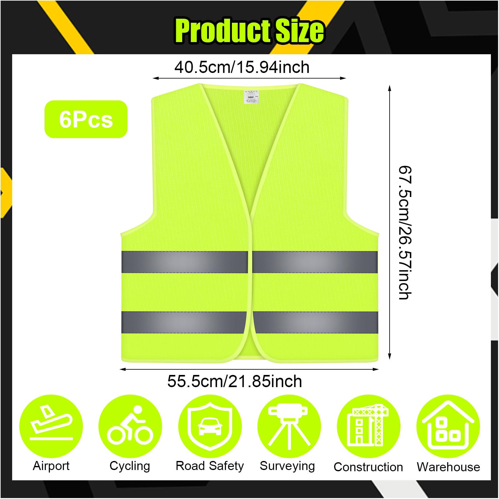 JRJRN 360°Reflective All-Round Vest, 6 Reflective Safety Vests, Reflective-High Visibility Vest, Car Breakdown Vests - Image 2
