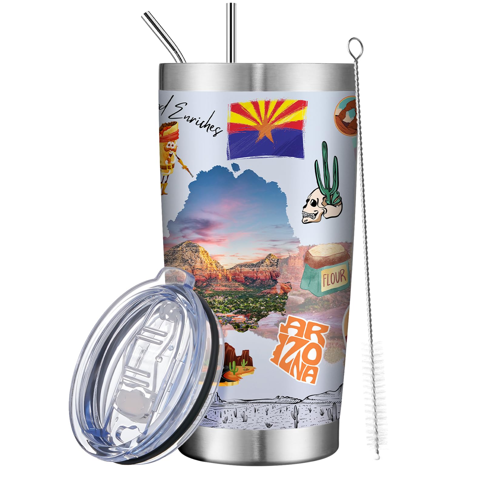 SMLIXE 20oz Insulated Tumbler Arizona State Coffee Mug, United States Map Travel Mug Landmark, Birthday Gifts Cute Custom Tumbler Cups with Lid and