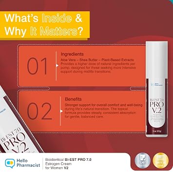 HelloPharmacist BiEst 7.0 PRO V2 Bioidentical Estrogen Cream for Women - 90 Pumps - Wild Yam Natural Estrogen Based Body Cream - 3oz