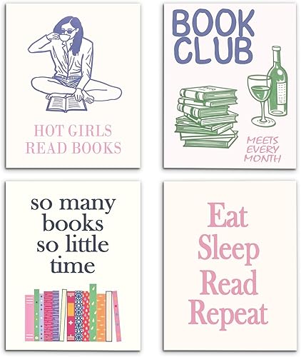 Miniatura 20 de VIIJJUE Decoración de Pared de Baño Azul, Conjunto de 4 Impresiones de Arte de Pared de Karaoke de Ducha Retro Azul para Niñas Preppy, Carteles de