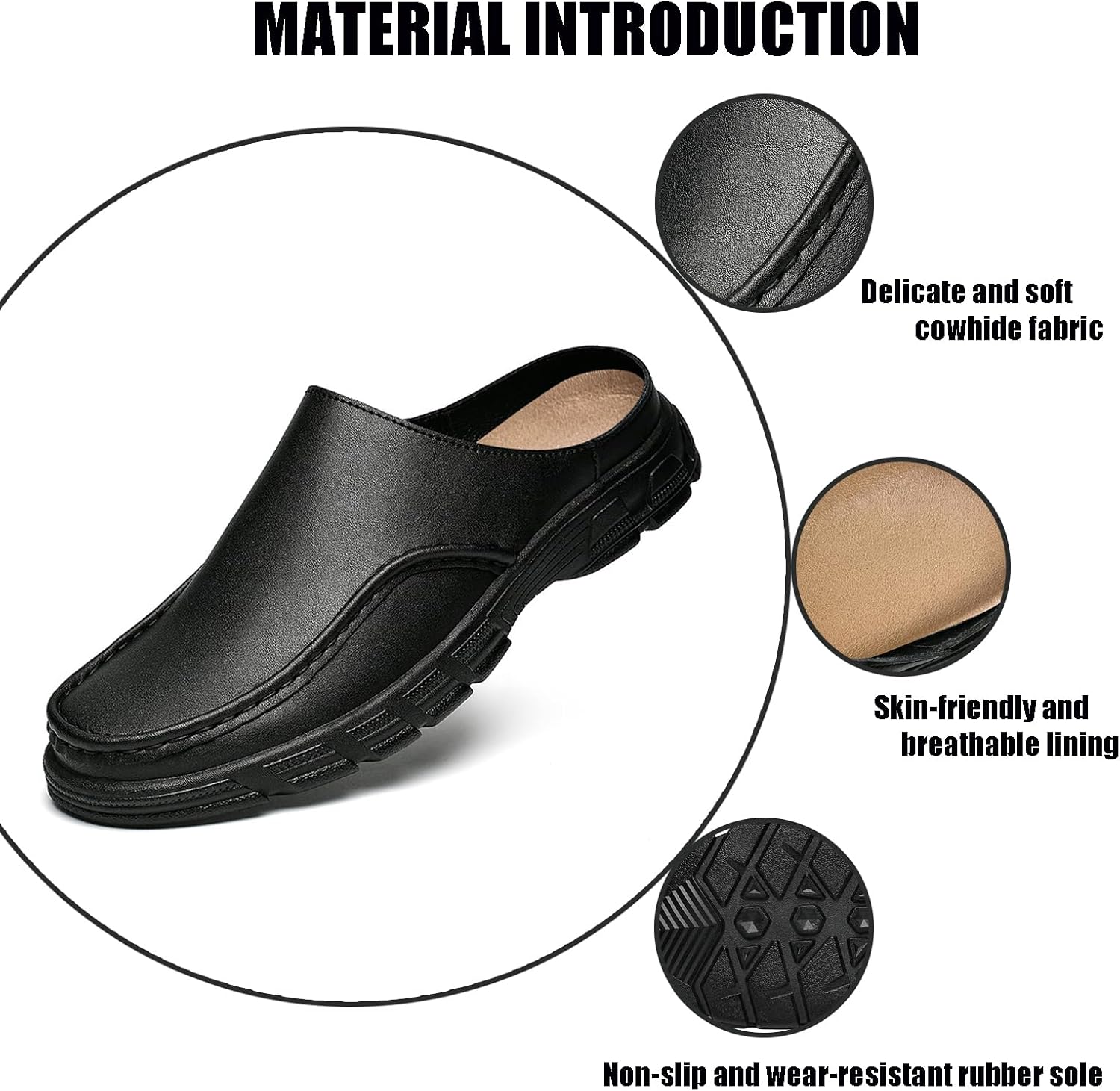 Mens Genuine Leather Soft Bottom Mule Sandals Luxury Wide Round Toe Slip On Formal Wear Dress Loafers Casual Breathable Walking Slippers - Image 3