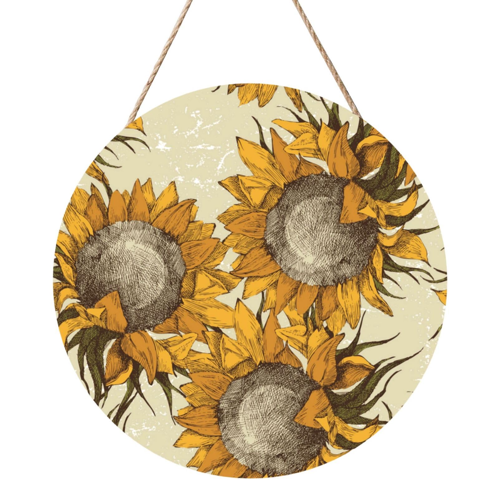 Sunflowers, Round Wood Panel Painting 12 in, Wall Hanging Painting For Home