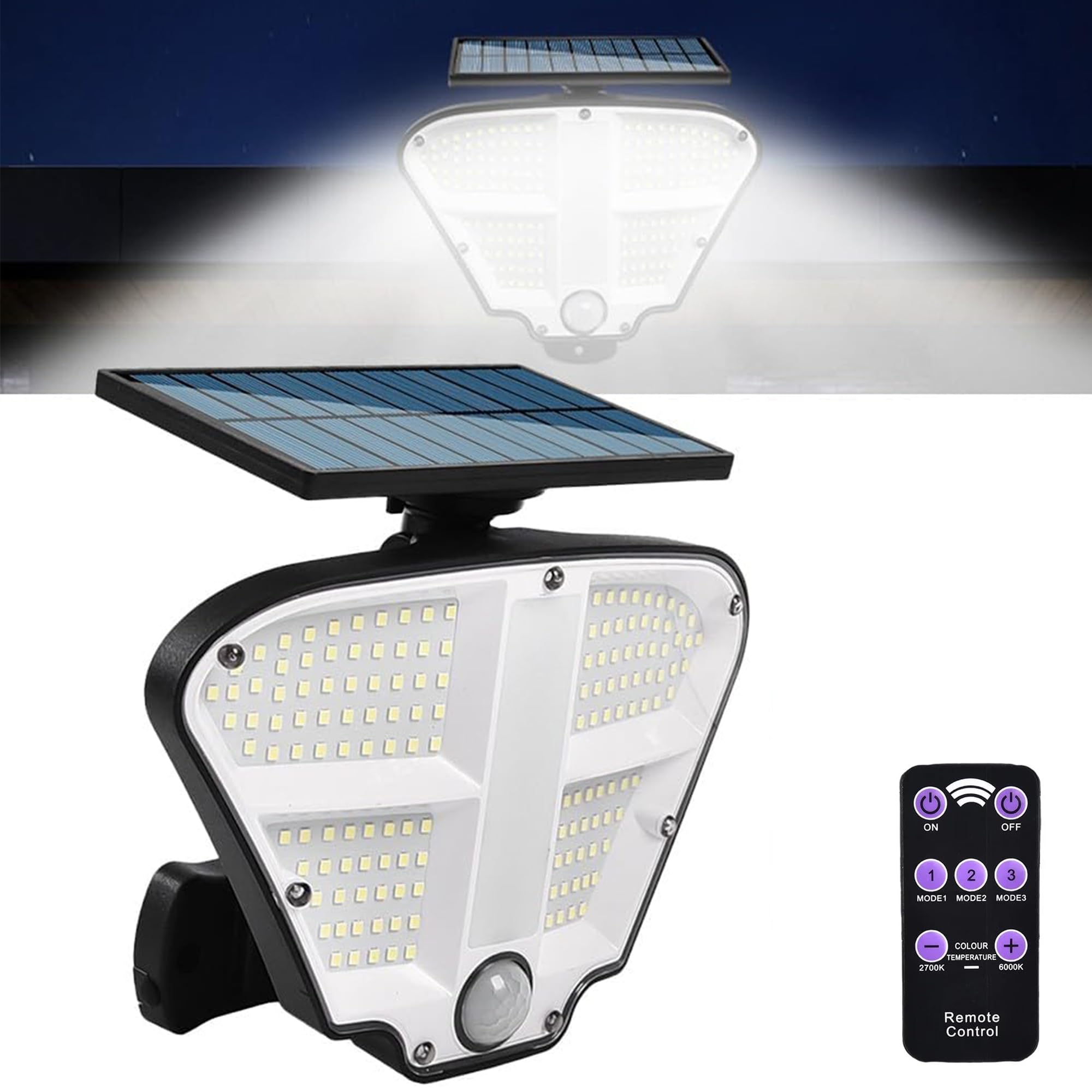 BONZELLA ABS Plastic Solar Wall Light Outdoor With Motion Sensor, Solar Flood Light With Remote For Home Garden Balcony,160 LED Solar Light With 3 Lighting Modes & 120° Lighting Angle Night Spotlight