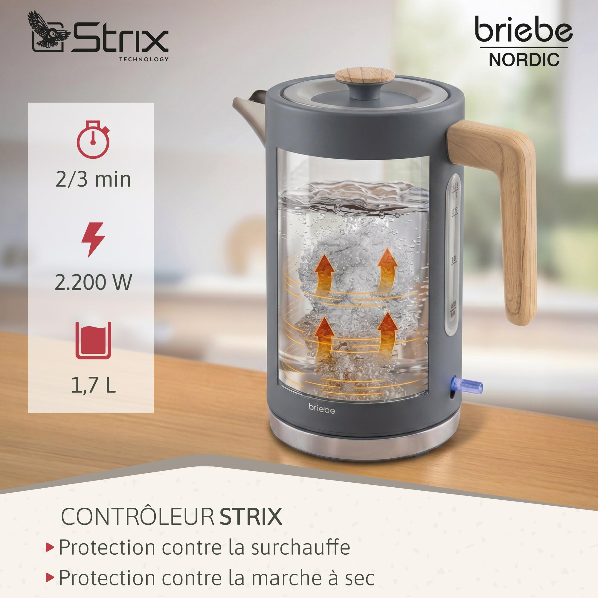 briebe Nordic Ensemble Machine à Café Expresso 20 Bars Capsules et Café Moulu + Bouilloire Électrique 1,7L sans Fil, 2200W + Grille Pain 2 Fentes Larges, Set Petit-Déjeuner Design Nordique Gris