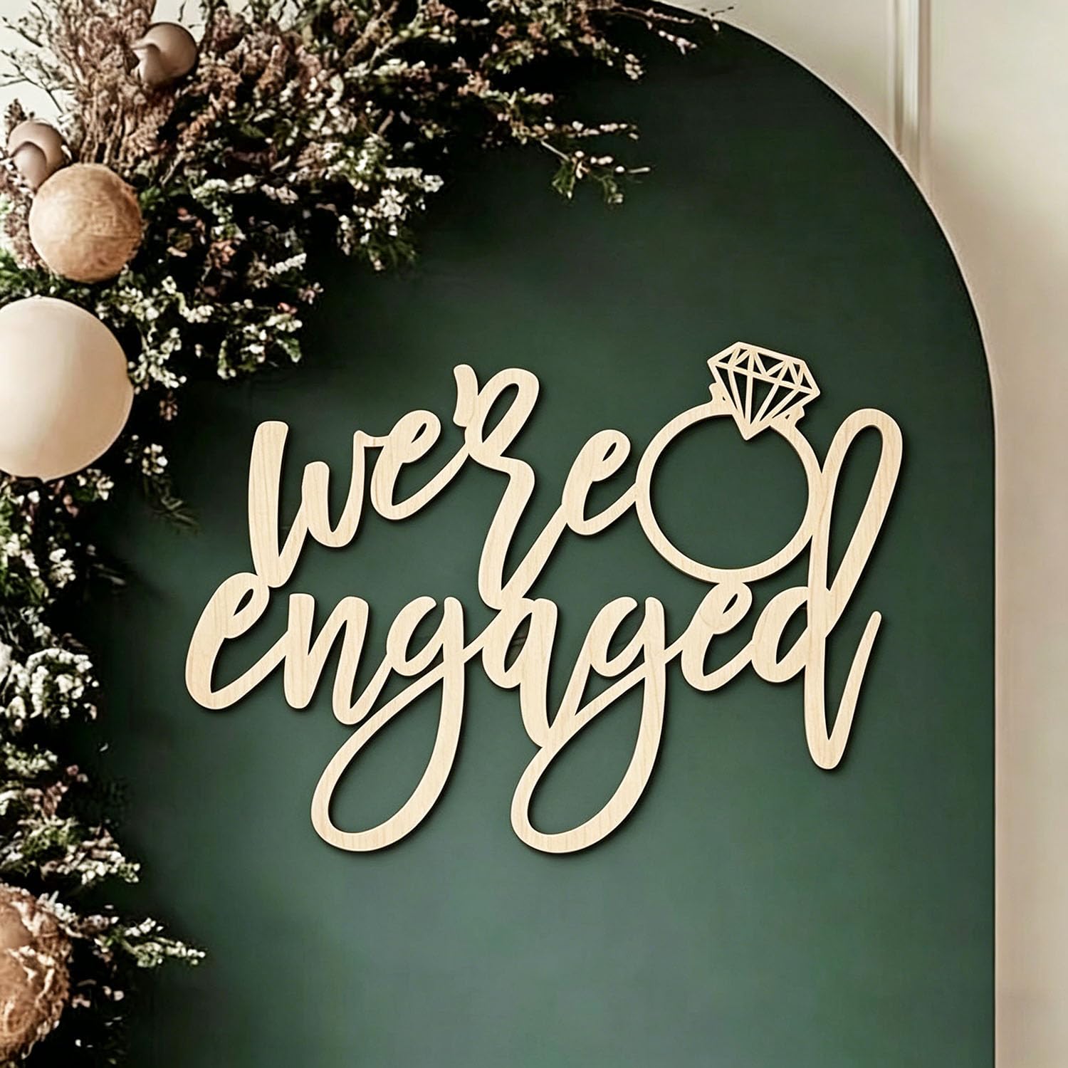 We're Engaged Sign for Backdrop,Wooden Engagement Ring Sign for Bachelorette Engagement Wedding Bridal Shower Party Supplies