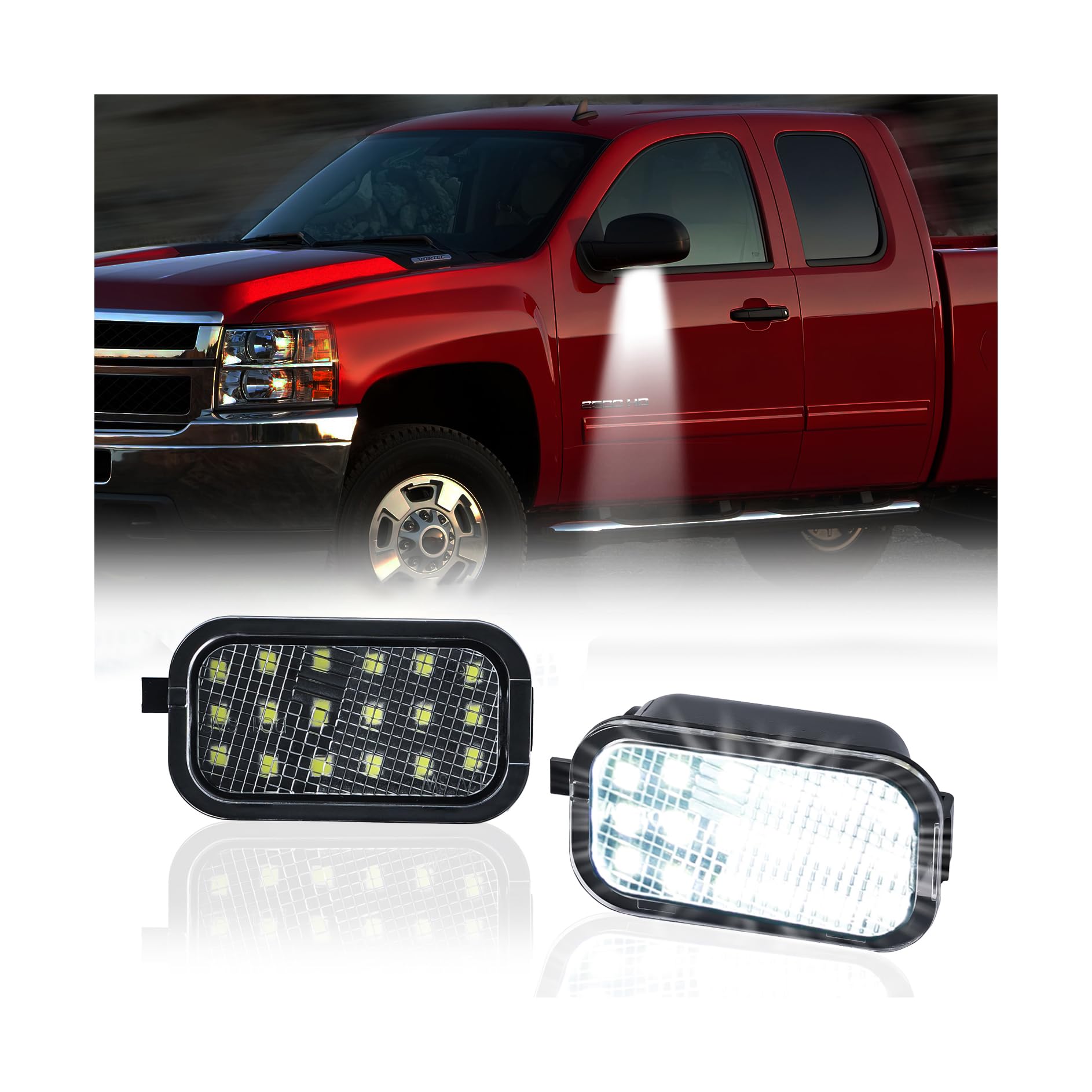 DERMOKA LED Side Mirror Puddle Lights for 2007-2014 Silverado Sierra 2500 HD 3500HD Escalade Suburban Tahoe Yukon, 6000K White 2PCS