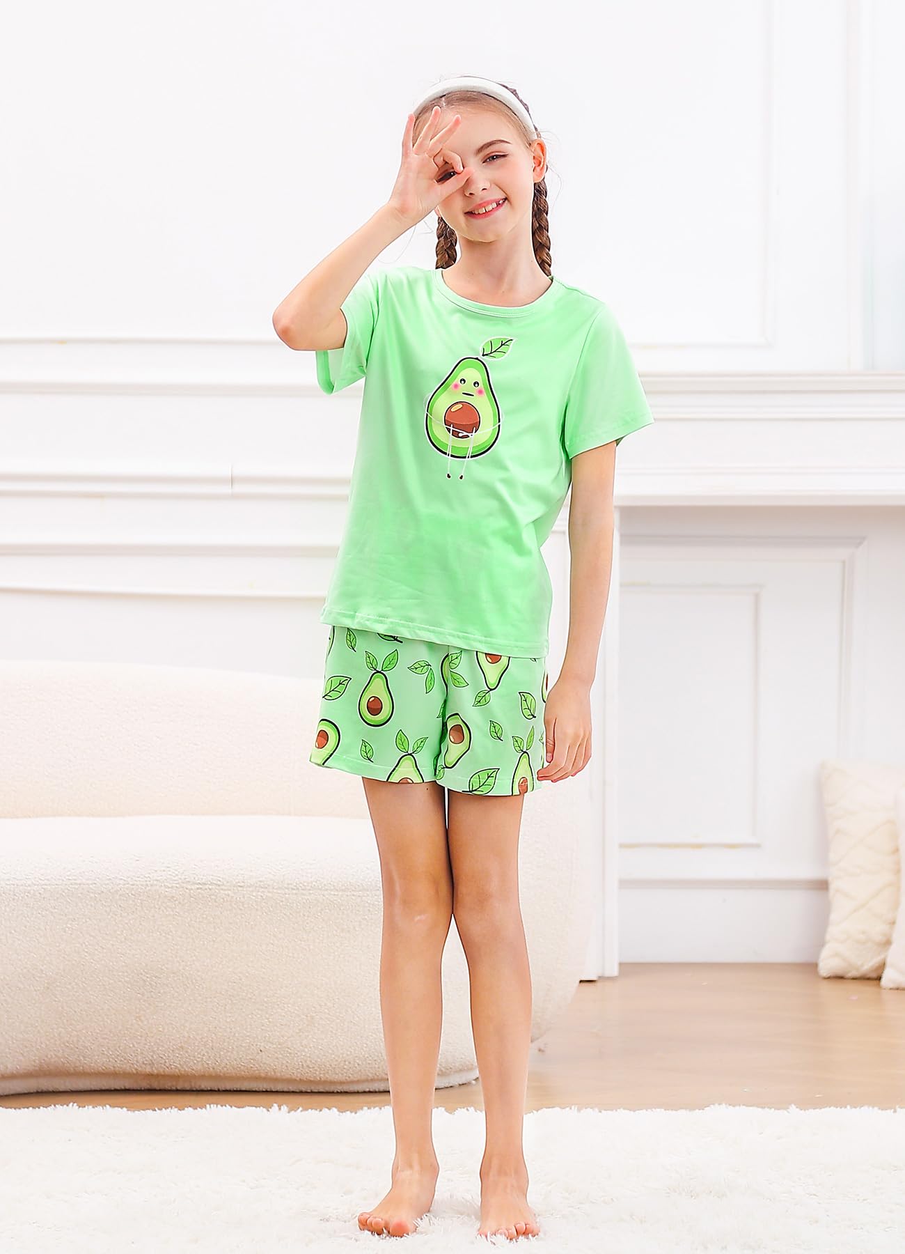 Fanient Pyjamas Filles Enfants Ensembles de Pyjamas imprimés Mignons Pyjamas Trois pièces pour Filles 7-14 Ans