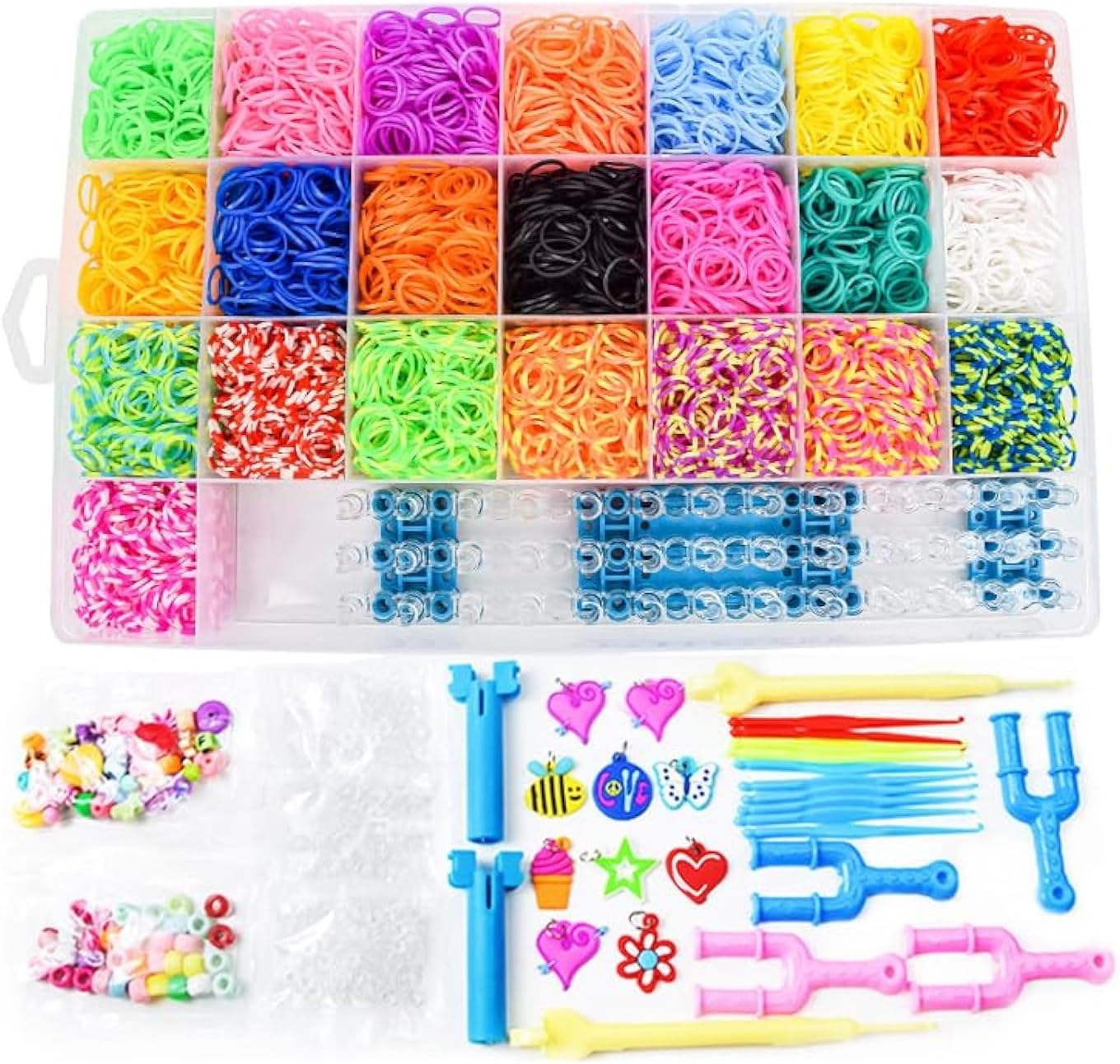 AM ANNA 6800+ Rubber Band Bracelet Kit, 22 Color Loom Bracelet Making Kit for Kids, Rubber Bands Refill Loom with Accessories for Girls Women, Loom Bands Kit for Kids Weaving DIY Crafting Gift