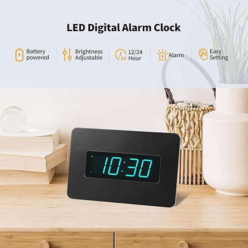 Miniatura 9 de Timegyro Reloj despertador digital LED de pared, pantalla de tiempo LED de 1.4 pulgadas, reloj opetado de batería, brillo ajustable para dormitorio,