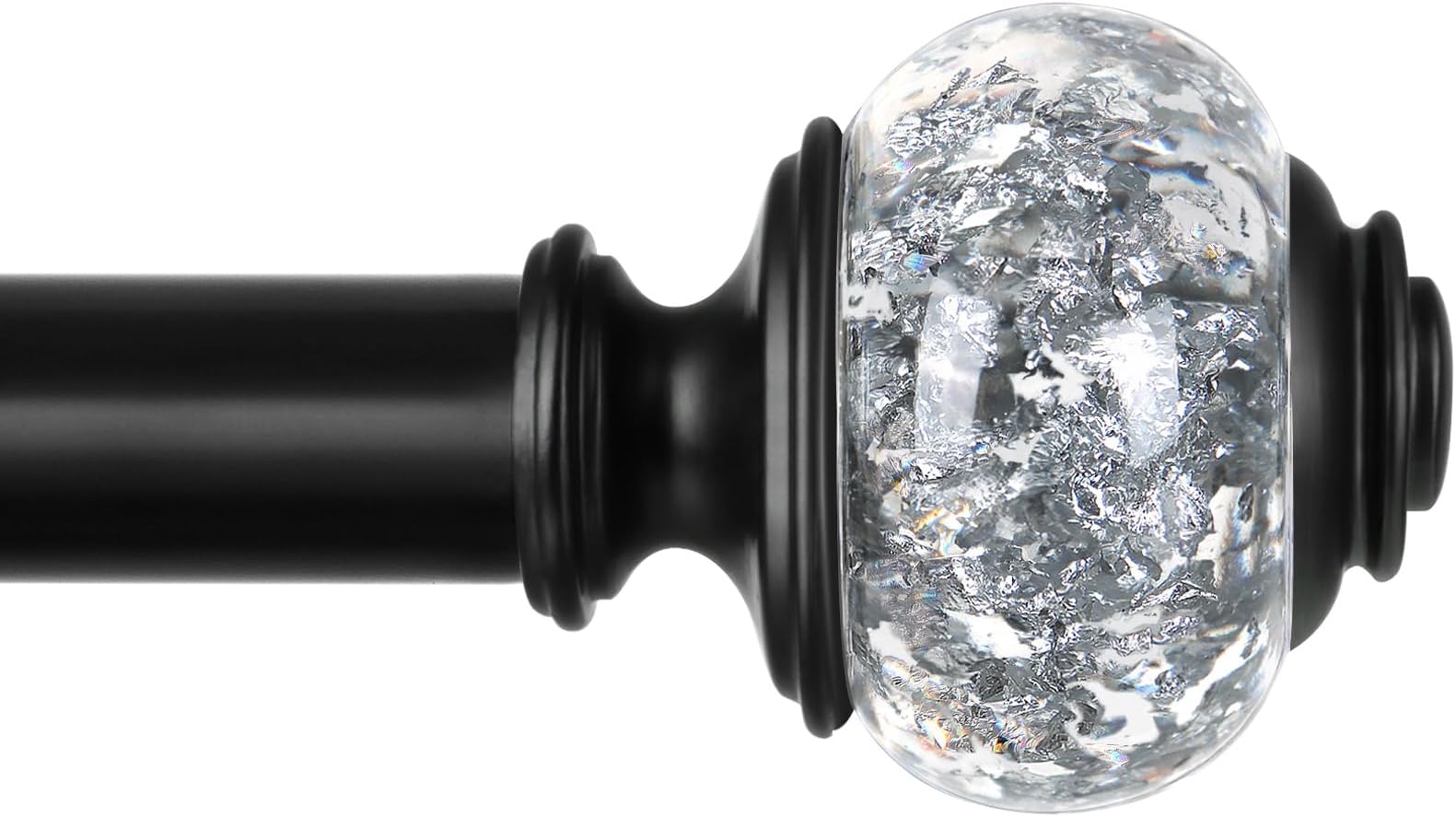 Black Curtain Rods 32 to 58 Inches (2.6-4.8ft), USFOOK 7/8 Inch Telescoping Splicing Drapery Rods for Windows 20 to 54 Inch, Decorative Translucent Finials