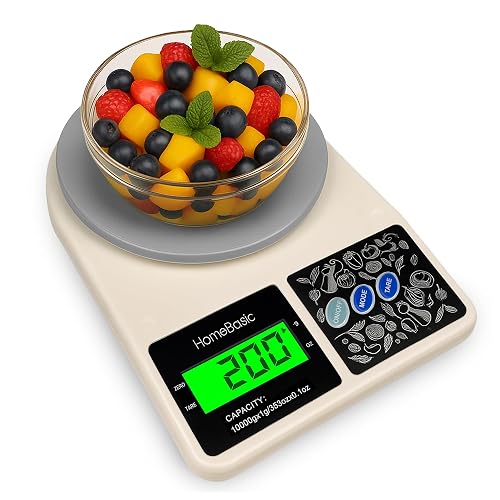 HomeBasic Digital Kitchen Weighing Scale 10kg |Food Weighing Machine, Weight Scale for Food, 1g Accuracy, Multi-Unit (g, oz), Tare Function, Waterproof Platform for Cooking, Baking & Diet (Beige+Grey)