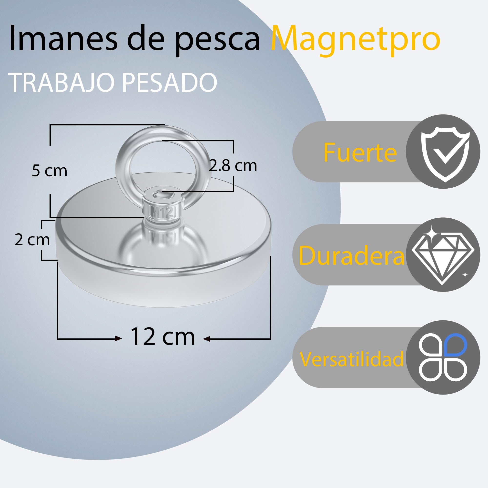 Magnetpro Imán de pesca de más de 770 kg de fuerza de tracción, imanes de alta resistencia con cáncamo diámetro de 120 mm ideal para pesca magnética, caza y recuperación en ríos e industria