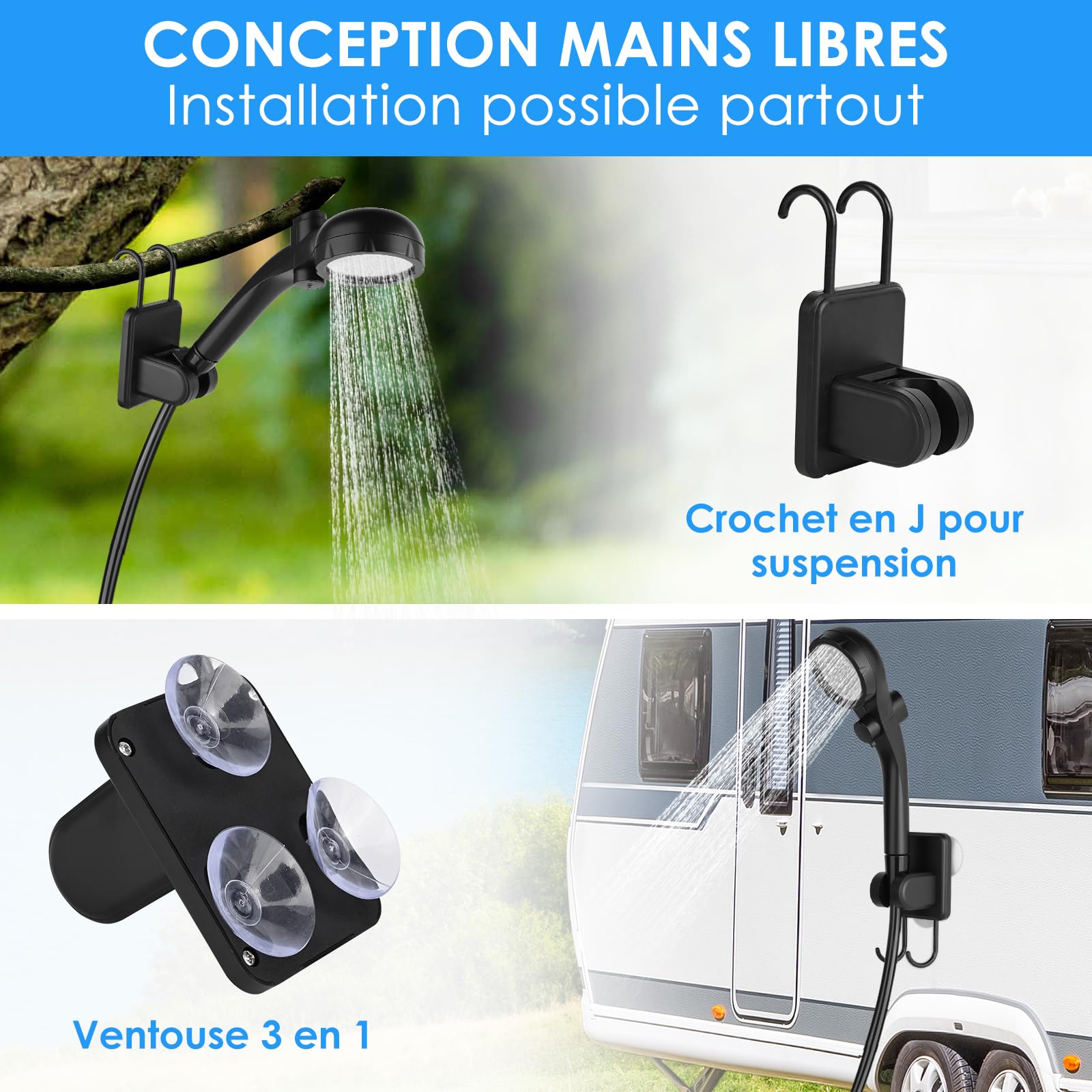 GuKKK Kit Douche de Camping, 7800 mAh Douche Portable, Pompe de Douche Électrique Rechargeable, Douche Camping avec Afficheur Intelligent, Tête de Douche Réglable et Tuyau, pour Extérieure,Camping