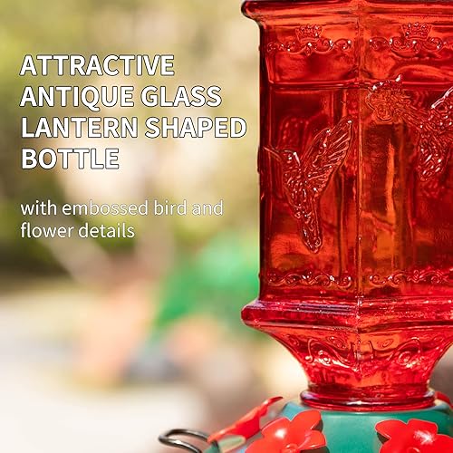 Miniatura 3 de Comedero para colibríes para exteriores, biberón en forma de linterna, 6 puertos de alimentación de flores de imitación, 26 onzas líquidas, colgante