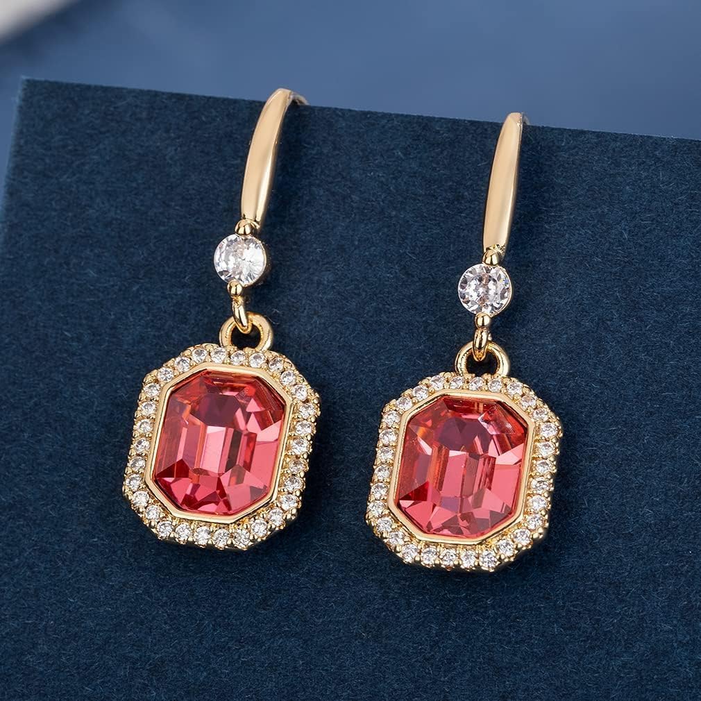 EVEVIC Austrian Crystal Halo Octagon Drop Dangle Earrings for Women 14K Rose Gold Plated Jewelry Gifts for Women - Image 3