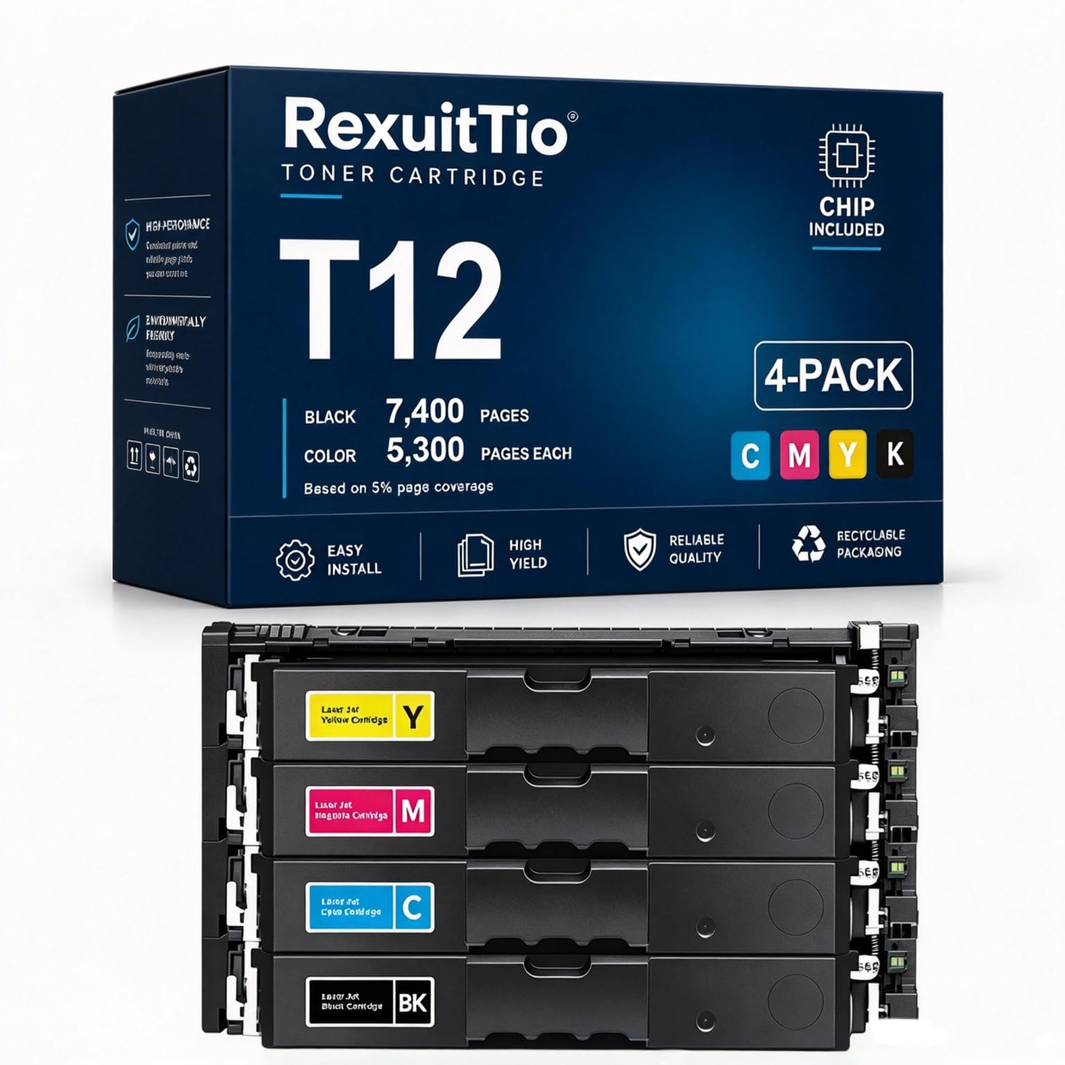 Remplacement de la Cartouche de Toner Compatible T12 à Haut rendement pour T12BK/C/M/Y avec la dernière Puce, Convient à l'imprimante Laser Canon i-SENSYS XC1333i C1333iF C1333P,