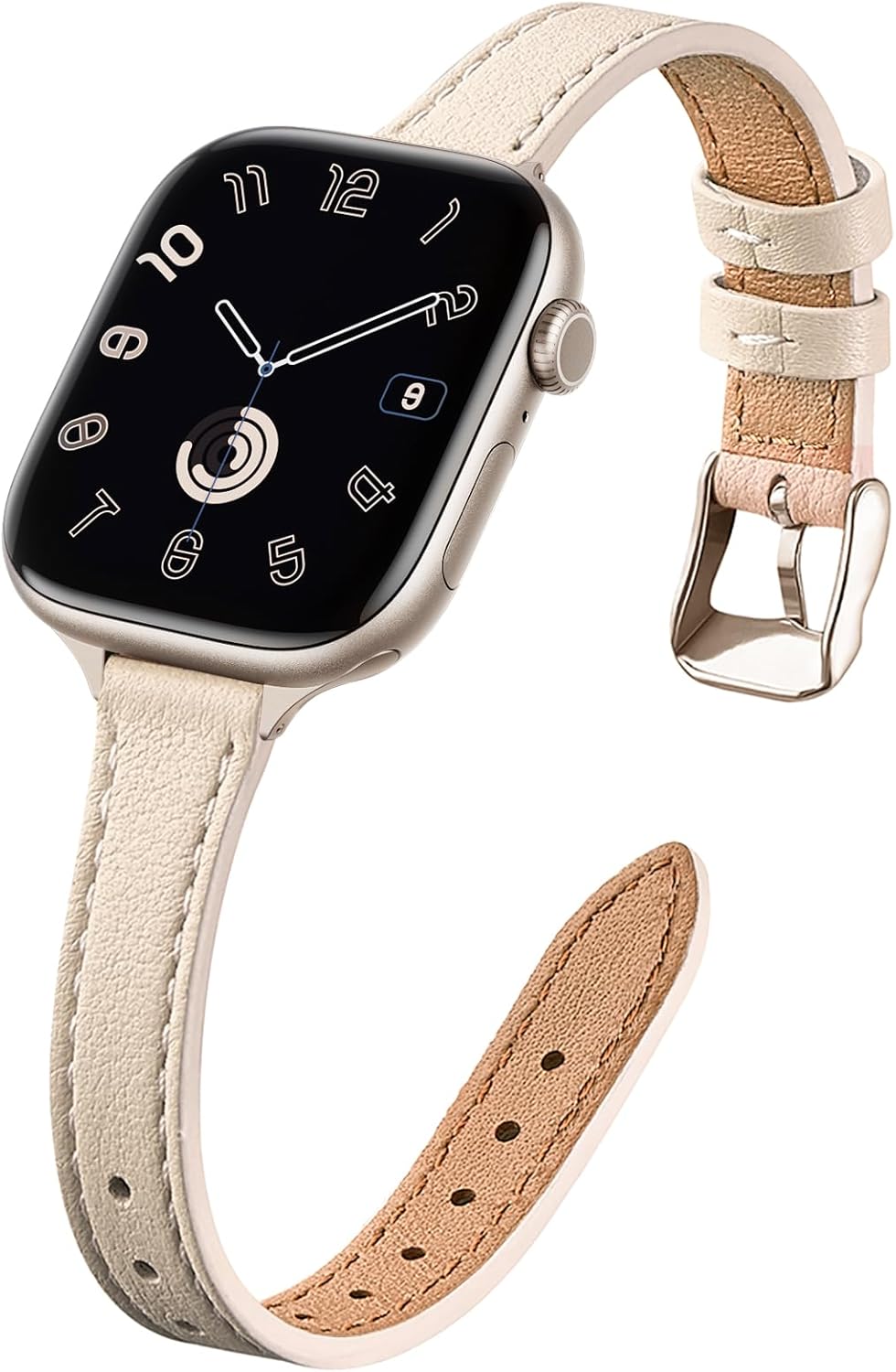 STIROLL Slim Leather Bands Compatible with Apple Watch Band 49mm 46mm 45mm 44mm 42mm(Series 3 2 1), Top Grain Leather Watch Thin Wristband for iWatch Ultra SE Series 11 10 9 8 7 6 5 4