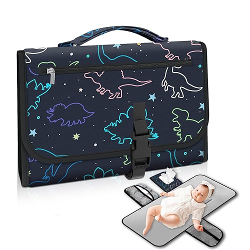 Cambiador portátil rosa, impermeable, plegable, para bebé, con patrón de dinosaurio, cambiador de pañales, bolsa de viaje, cambiador de pañales de