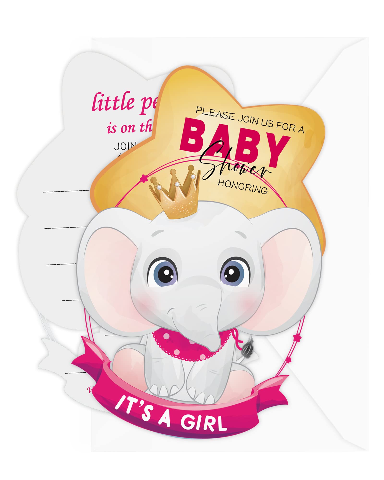 Baby Shower Invitations for Girls, Peanut Girl, 20 Pink Floral Elephant Baby Invitations with Envelopes