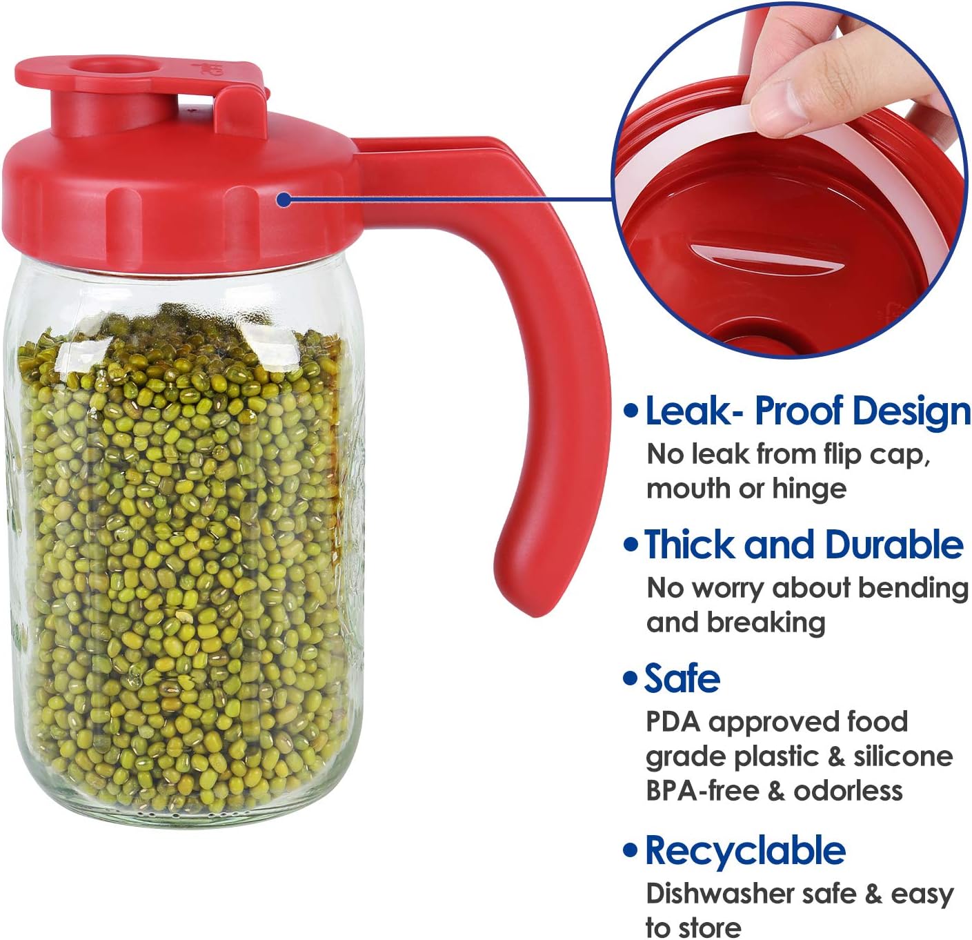 2 Pack Wide Mouth Mason Jar Lids with Handle, Airtight & Leak-proof Seal, Easy Pouring Spout, Turns your Mason Jar into Pitcher