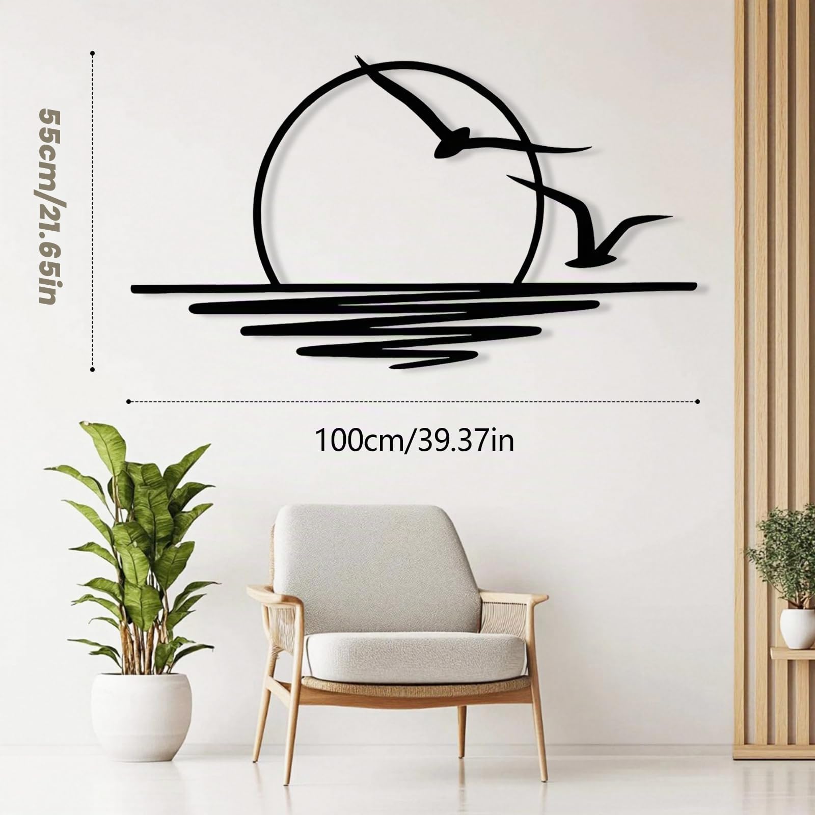 Decoración de Pared, Cuadros Decorativos de Metal Negro de 100 x 50cm Decoración de Pared con Gaviotas Y Patrón de Amanecer Cuadros Decoracion Salon Modernos Para Sala de Estar Dormitorio Oficina