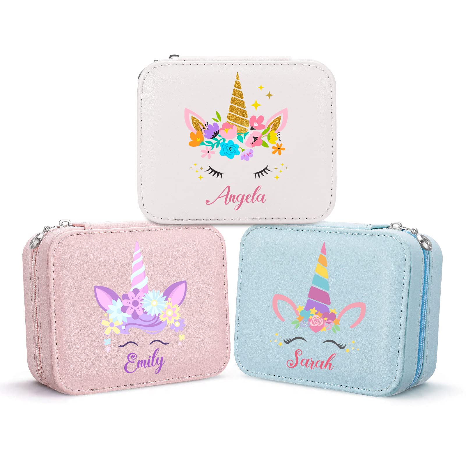 xuanbeauty Personalized Jewellery Box for Girls,Girls Jewellery Box with Unicorn Design Travel Jewellery Box,Small Jewellery Organiser for Rings Earrings Necklace and Bracelets(Unicorn)